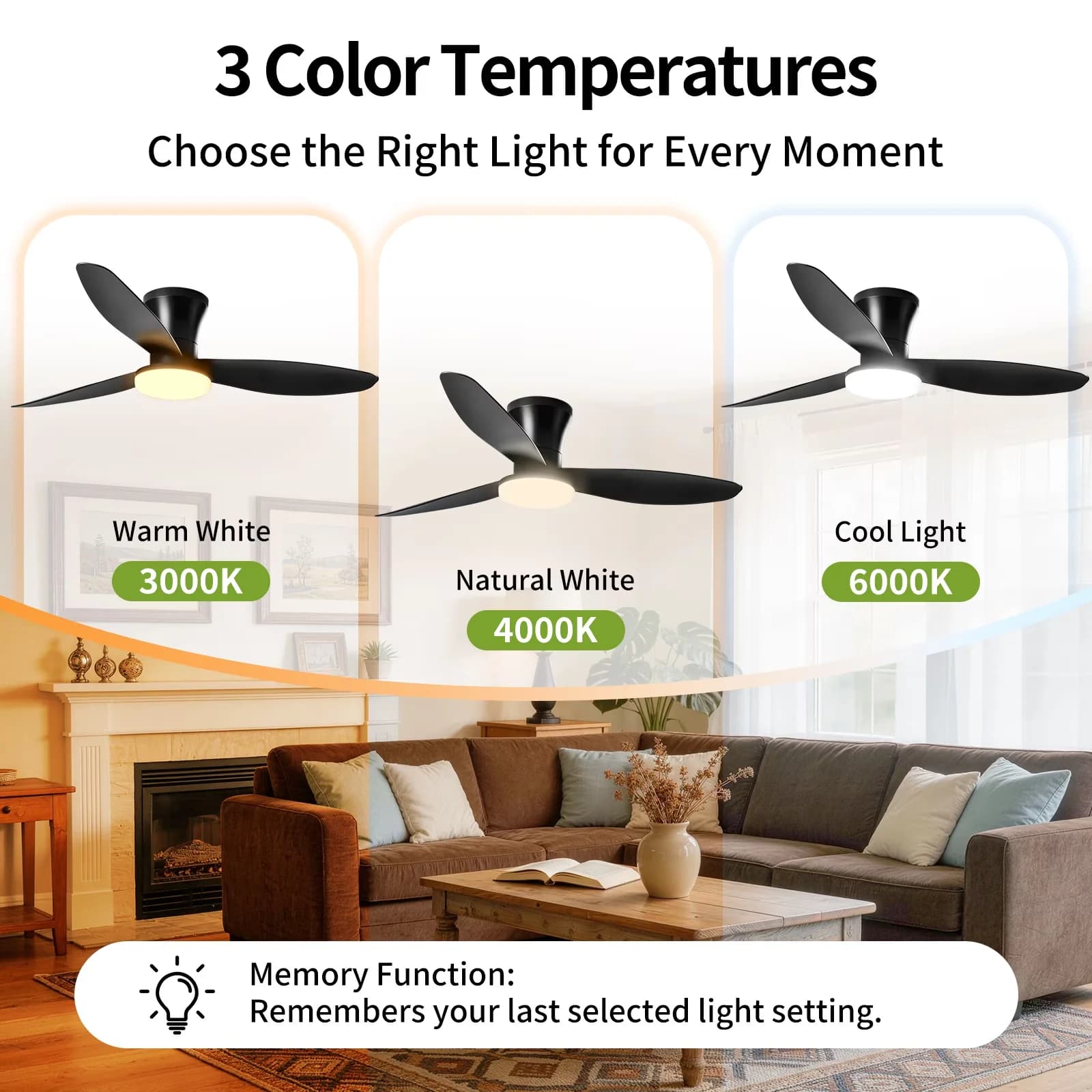 Stylish Ceiling Fan with Remote Controlled, Voice Controlled, Modern - Black for Living Room, Bedroom Model 4CAB61