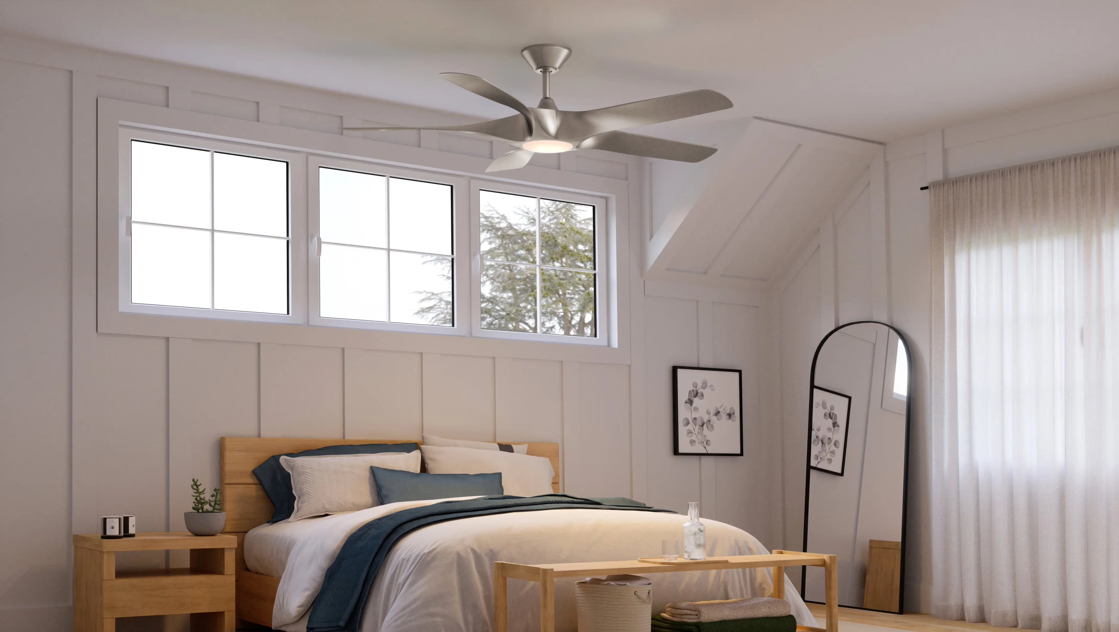 Compact Ceiling Fan with LED, 60W, Luxury Transitional - Acrylic Silver Model 0E59CC