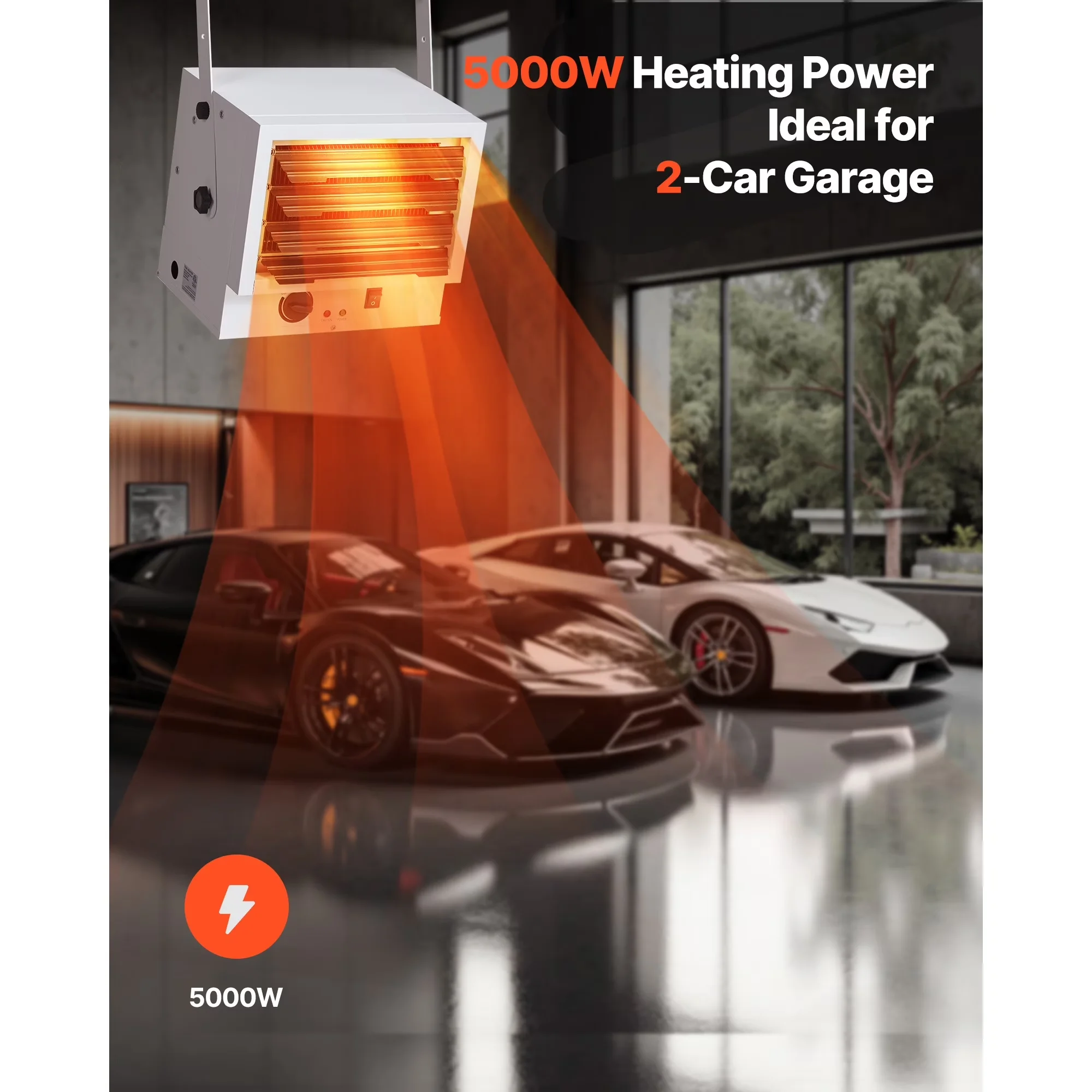 Portable And Electric Space Heater Classic with 5000W, 240V, Adjustable - White for Car, Indoor Model A47DCD