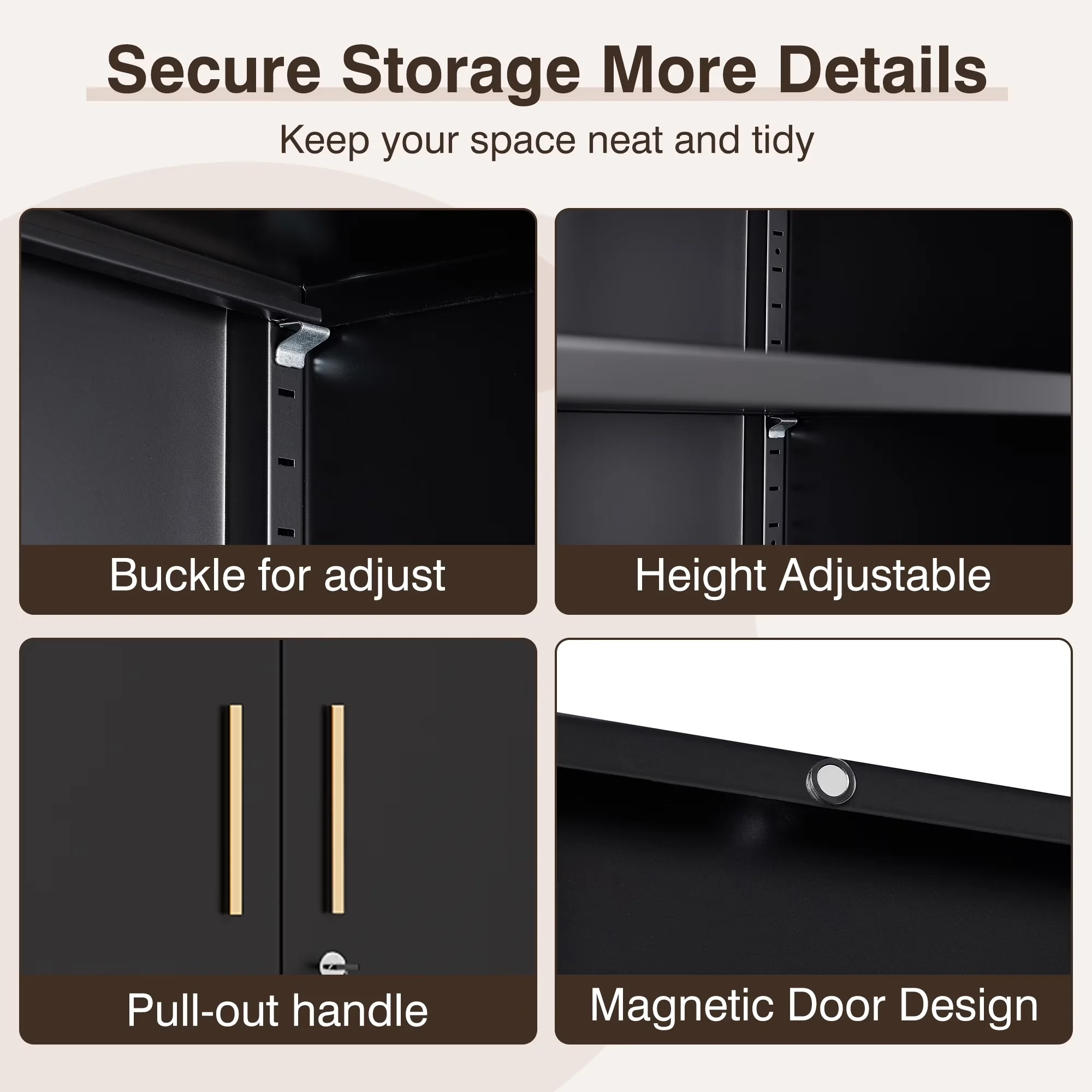 Garage Storage Supply Durable with Lockable, Adjustable Shelves - Black Metal for Office, Home Model D3C776