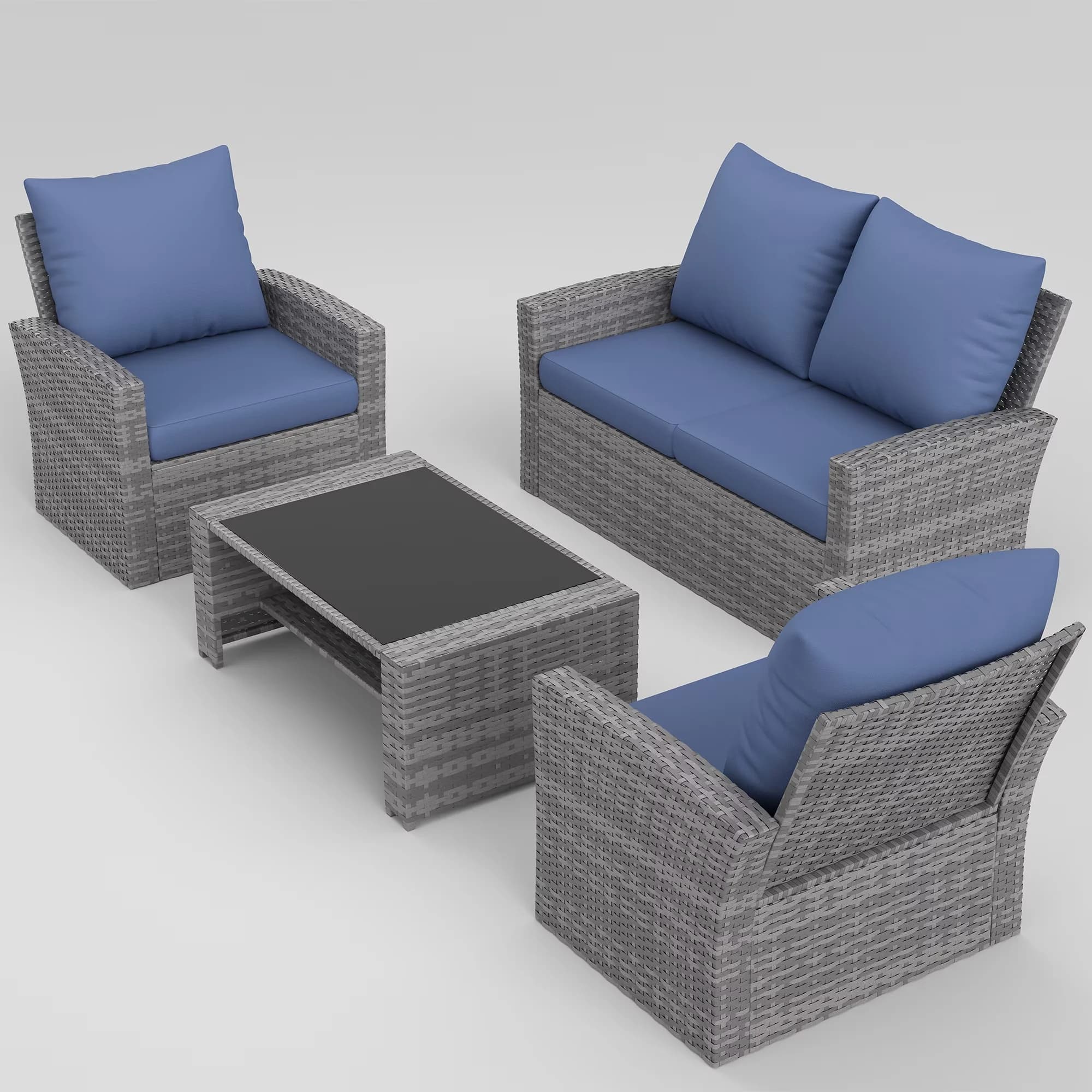 Versatile Patio Dining Set with Weatherproof, Gray PE Rattan Sofa - Blue Rattan Model C505C0