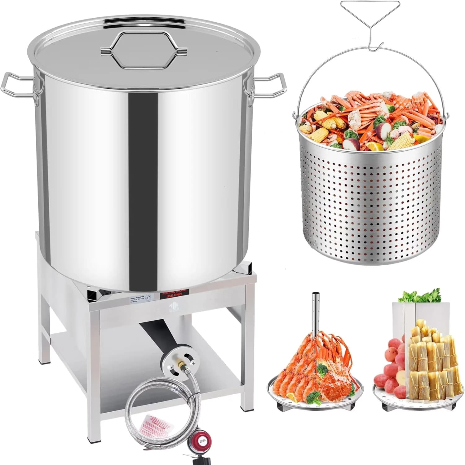 Essential Outdoor Fryer with 200000 BTU, Heat Resistant Handle - Stainless Steel Silver Model 0BF0E3
