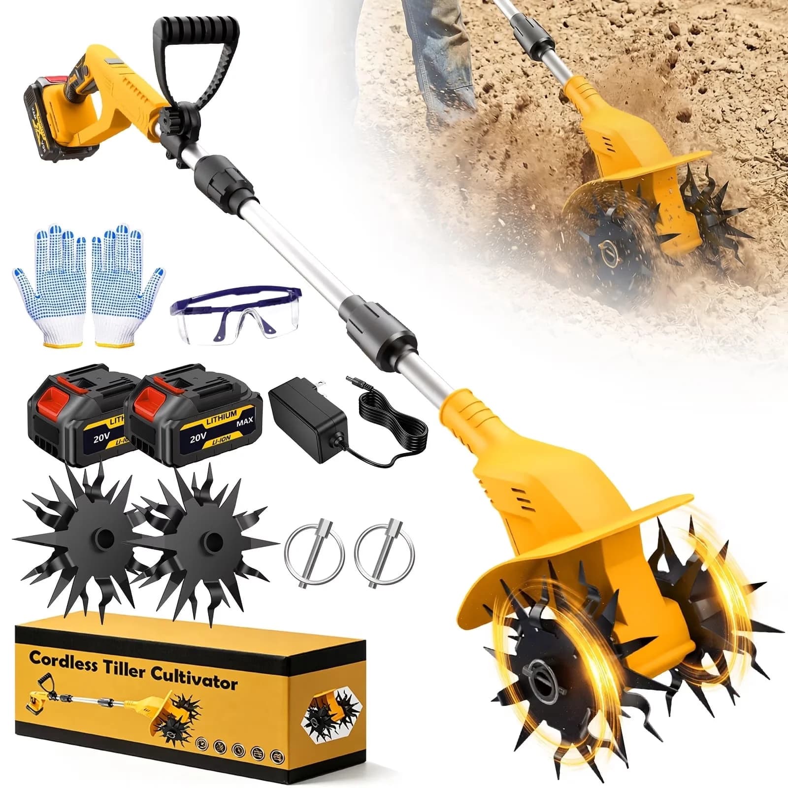 Quality Trillers Cultivator with 20V, 360RPM Electric Garden Tiller, 20V Cordless Tiller - Model 8E68BA