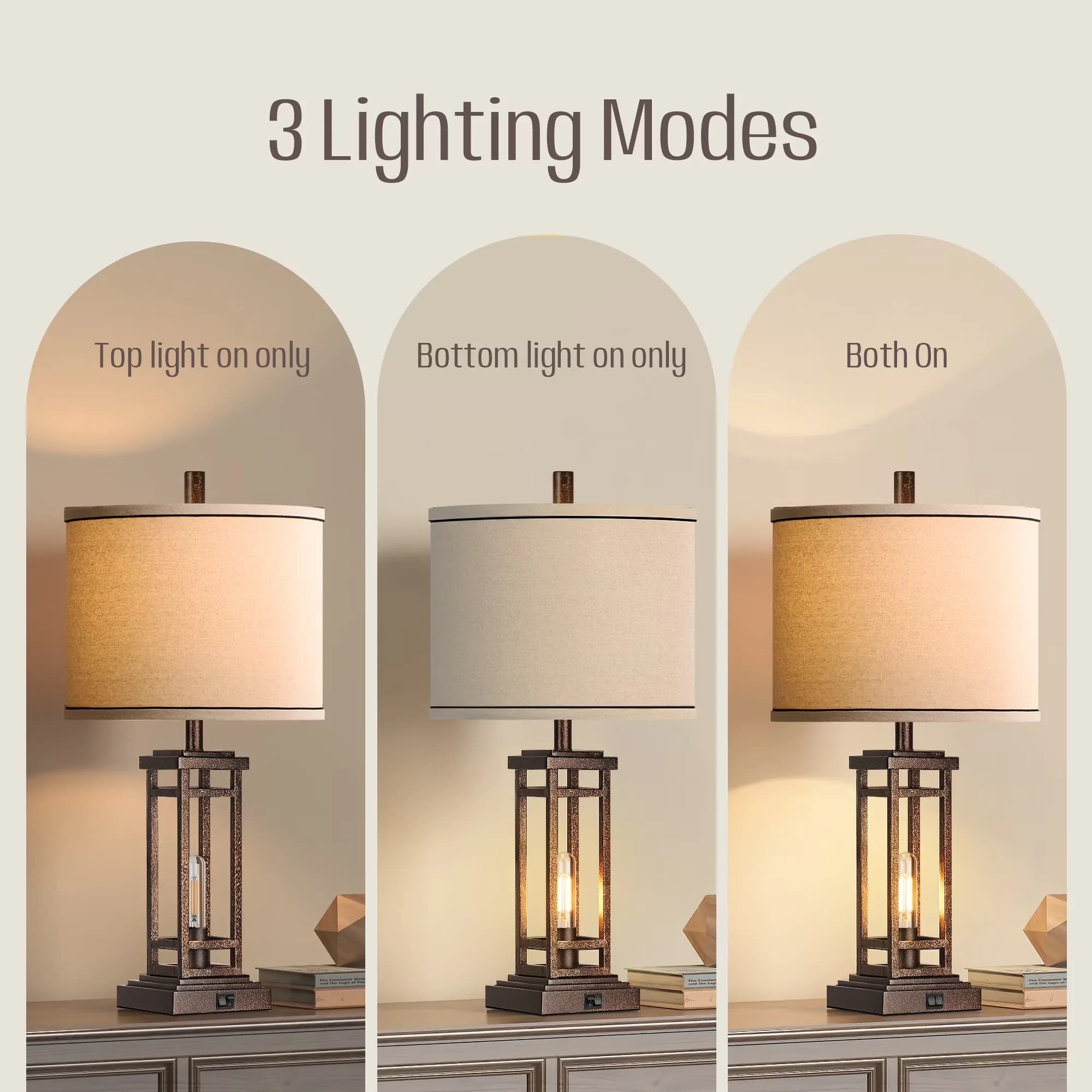 Lamp Set Stylish with LED, Farmhouse, Eco Friendly - Metal Bronze for Living Room, Bedroom Model 133464