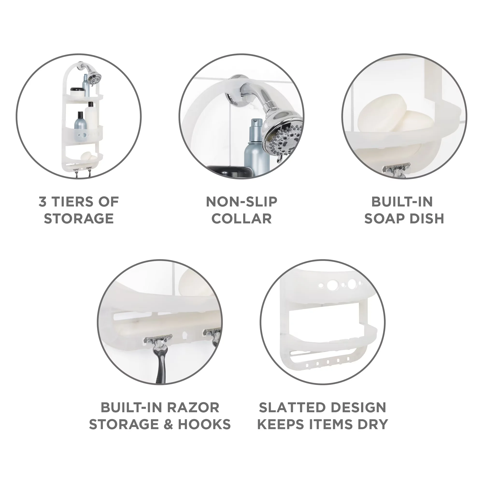 Bathroom Renovation Compact with Rust Resistant, Large Over the Shower Caddy, Easy to install over most showerheads - White Plastic Model 83FD3F