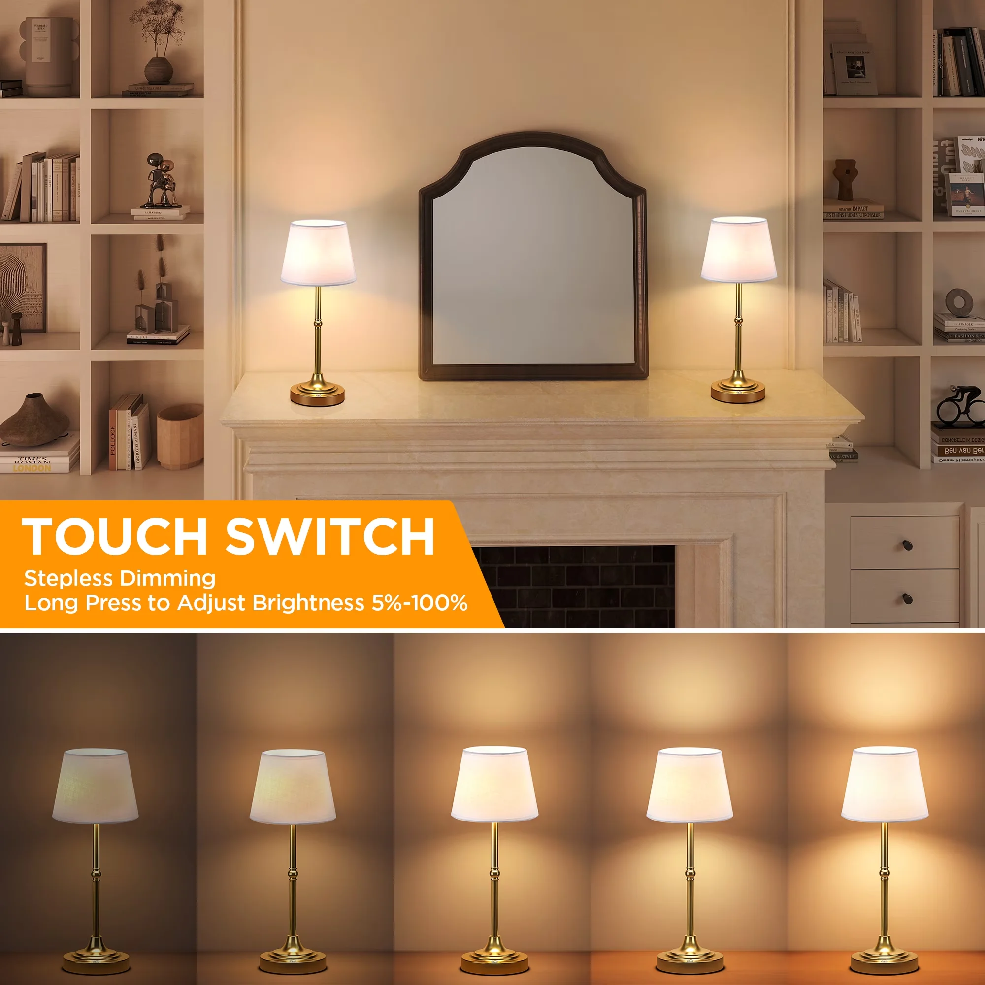 Innovative Lamp Set with LED, Modern, Brushed Gold Modern - Iron Gold Cordless Model 34518F
