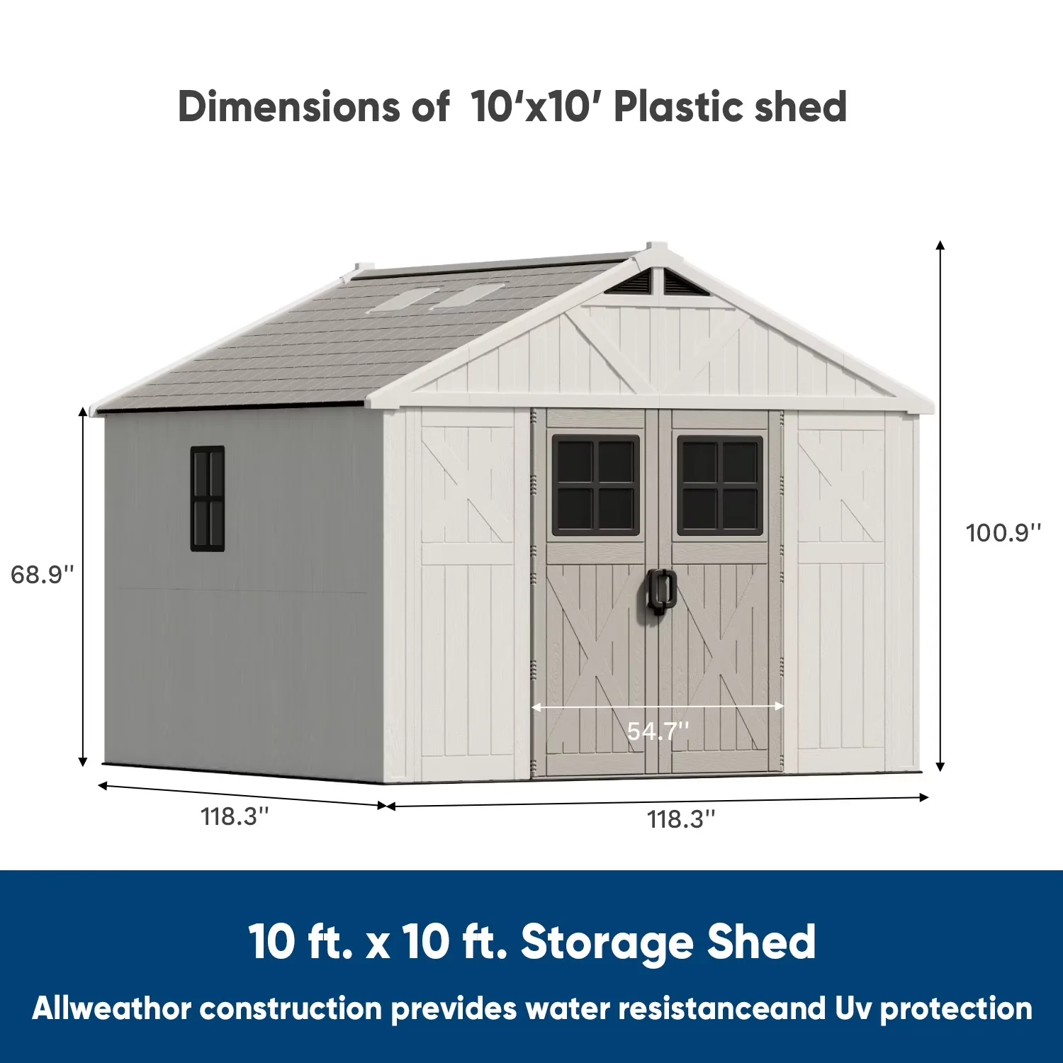 Classic Shed with Compatible With Padlock, Lockable Door, Mildew Resistant - Resin Beige Model 400EA6