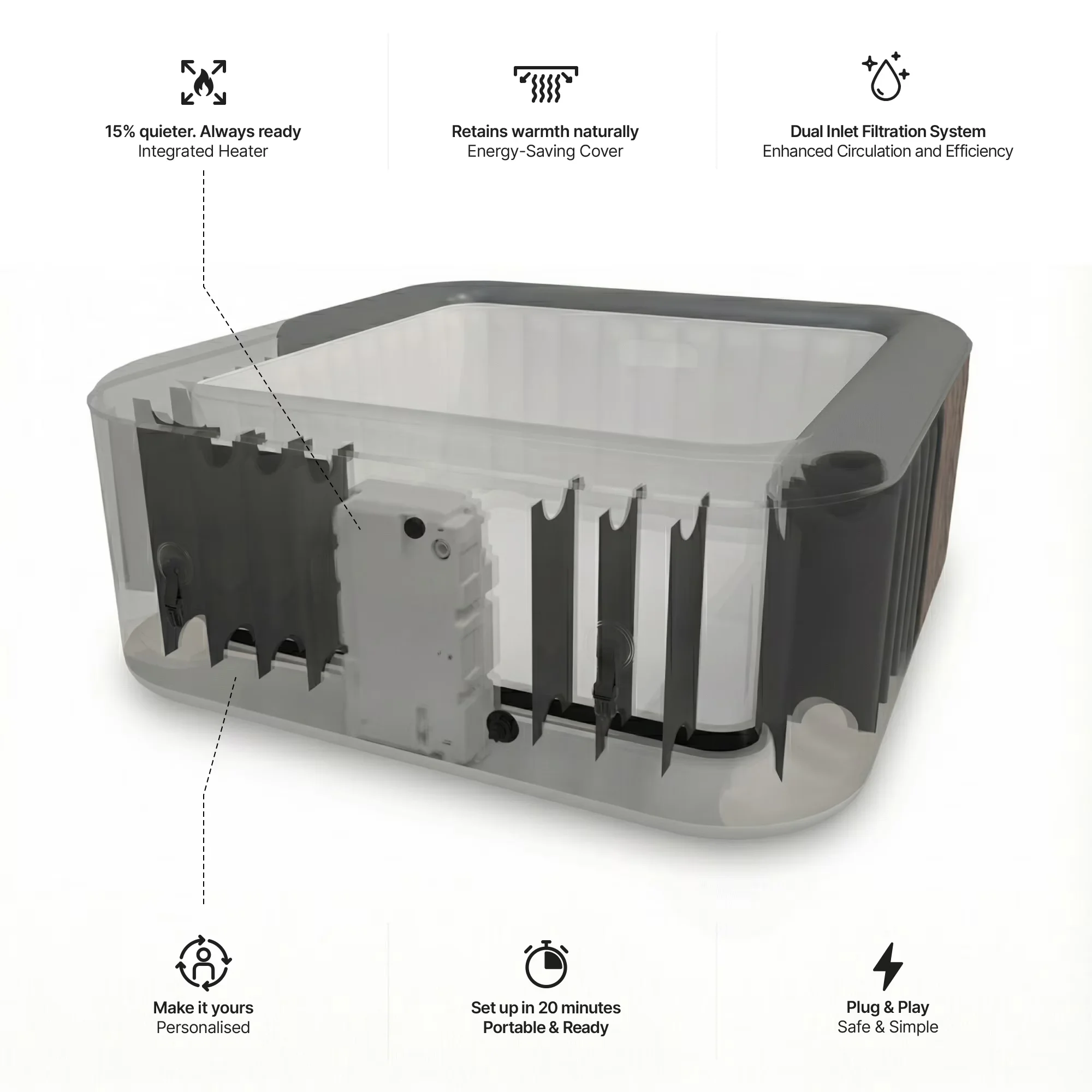Durable Hot Tub with Uv Resistant, Insulated - Beige 130 - Compact and Portable Model EC61D9