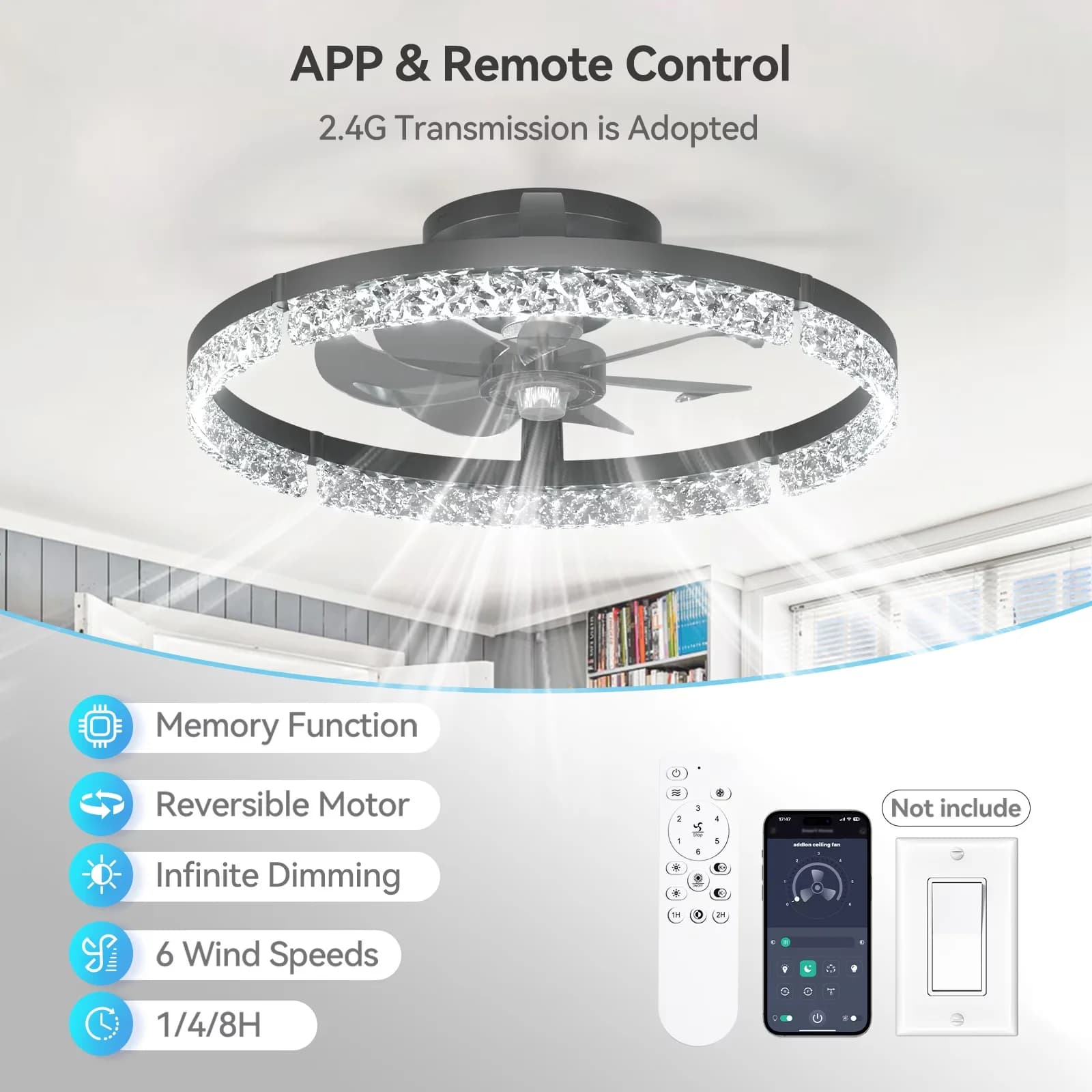 Classic Ceiling Fan with LED, Reverse Airflow, 20" - Black Pc Light - Satisfaction Guaranteed Model ACB721