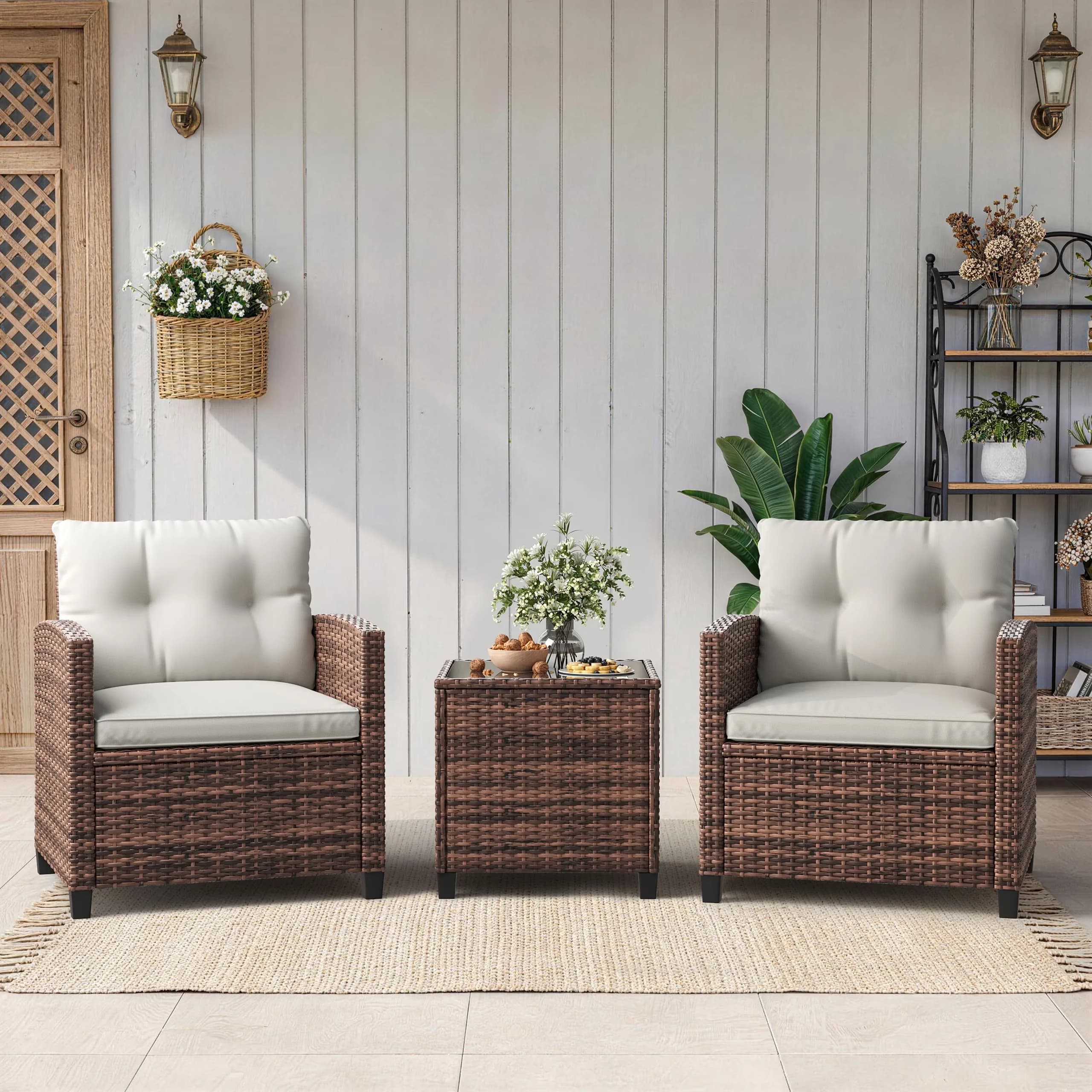 Versatile Patio Conversation Set with Collapsible, Foldable - Beige Premium Materials Model 823D33