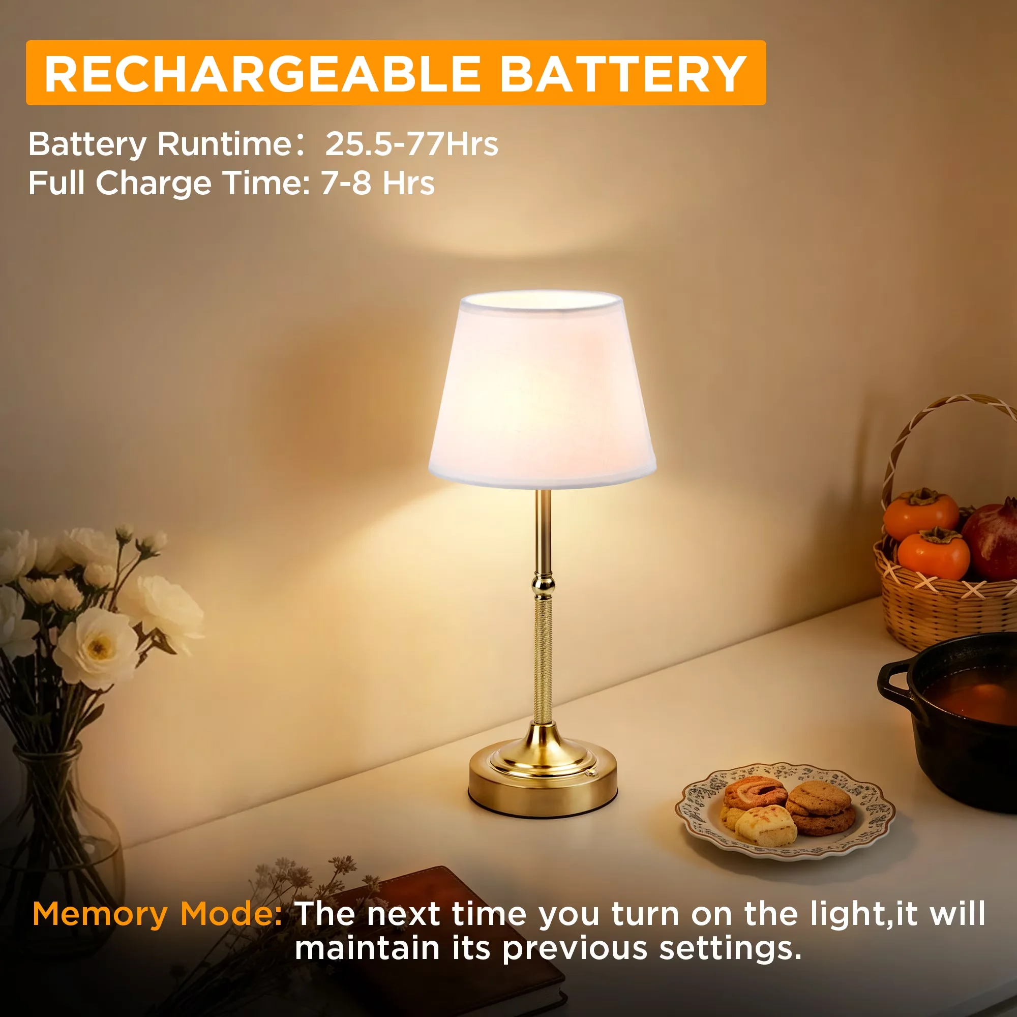Innovative Lamp Set with LED, Modern, Brushed Gold Modern - Iron Gold Cordless Model 34518F