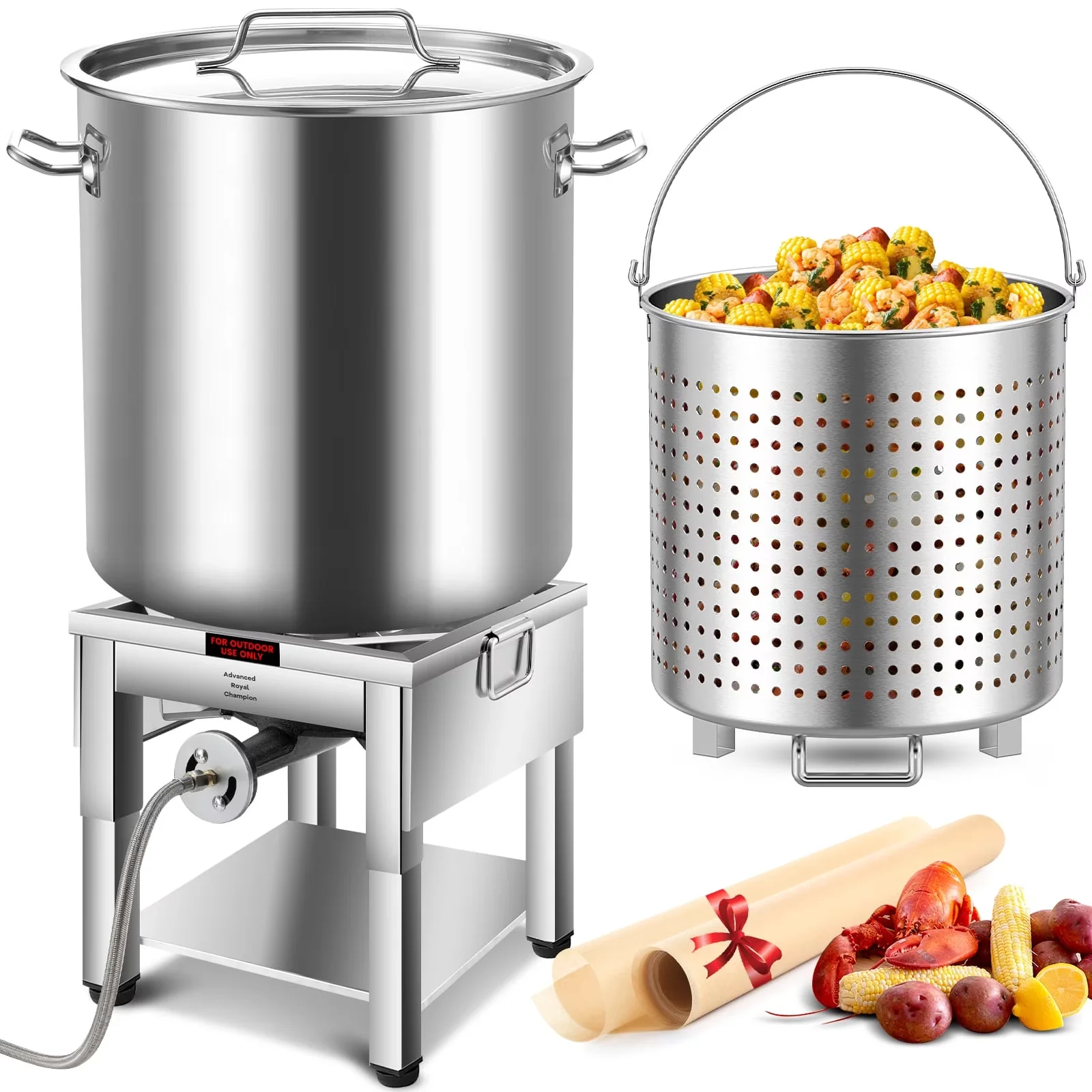 Outdoor Fryer Innovative with 200000 BTU, Propane Burner Foldable Legs - Stainless Steel Silver for Outdoor, Large Model 5594DD