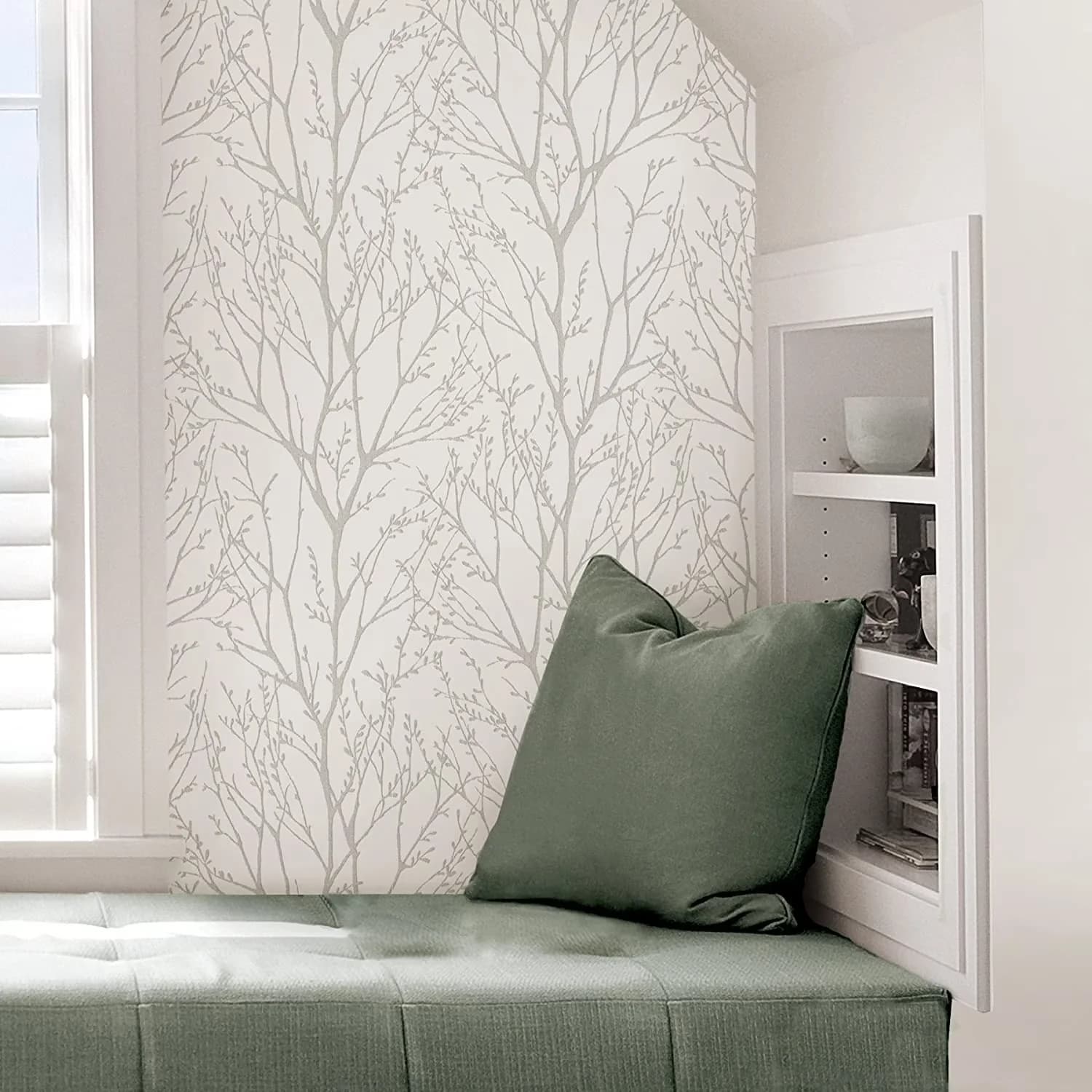 Efficient Wallpaper with Removable, White Treetops Vinyl Peel And Stick, Ideal for rental or home decorating - Gold Vinyl Model 2D43AA
