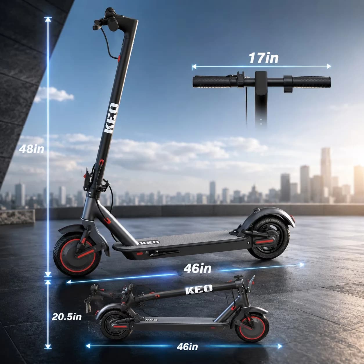 Sleek Scooter with 500W, Bluetooth, Electric Adults - Aluminum Alloy Black for Travel Model 983E03