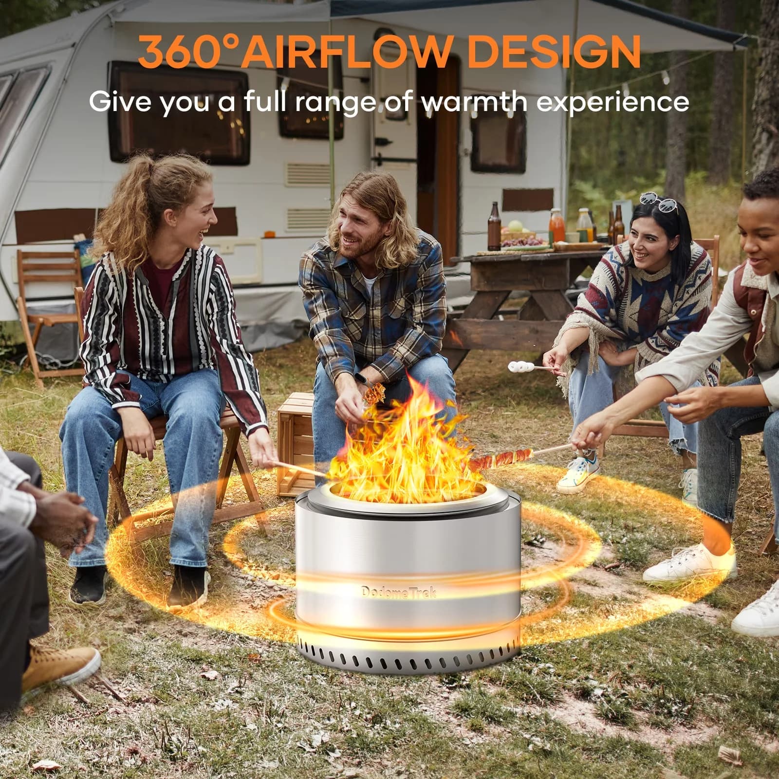 Premium Outdoor Heating with Portable, Smokeless - Silver Stainless Steel Model DA8EAD