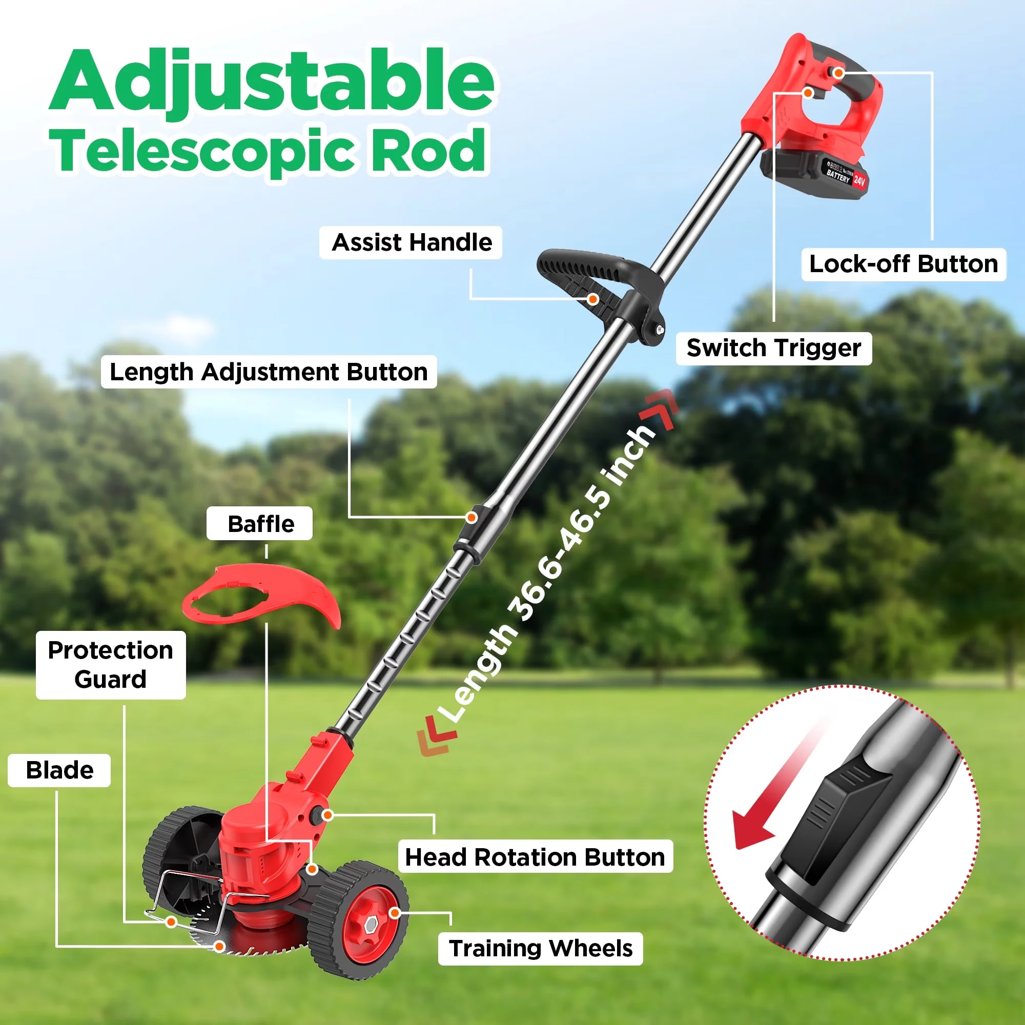 Compact String Trimmer with Battery, 21V, Electric Weed Eater - Red - Contemporary Style Model 80844B