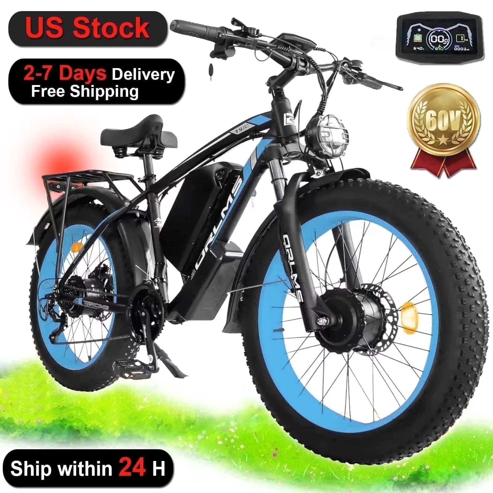 Efficient Electric Bike with Battery, 6000W, 60V - Black - Sleek Profile Model 955535