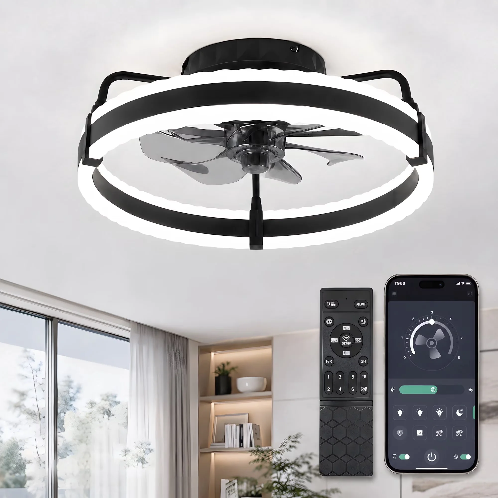 Ceiling Fan Reliable with LED, Dimmable, 20-Inch Low Profile for Daily Use - Model 05E49F
