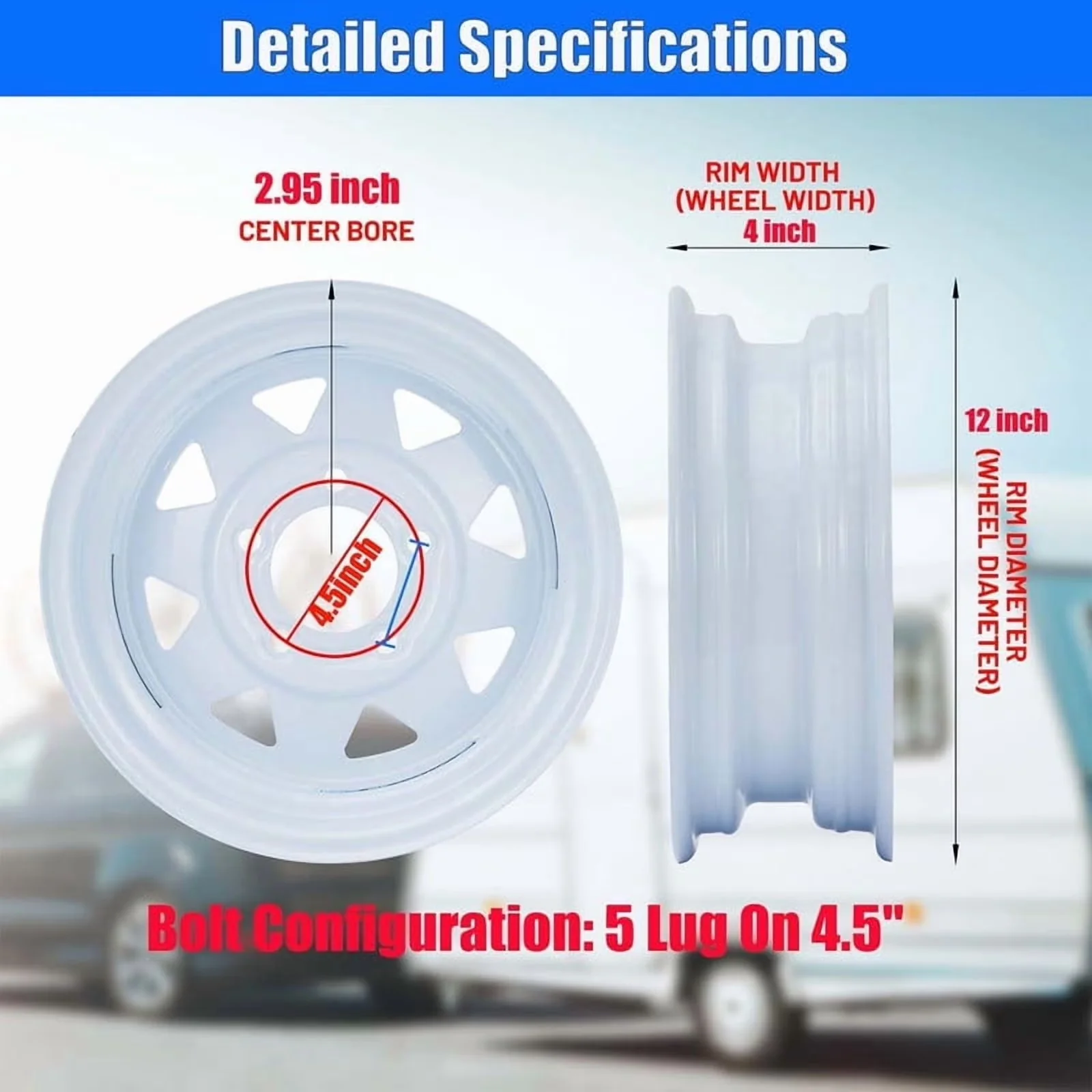 Premium Trailer Tire with Load Range C, 12" Rims, 2-Pack & Wheel Assemblies 4.80-12 for Camping - Model FC75AF