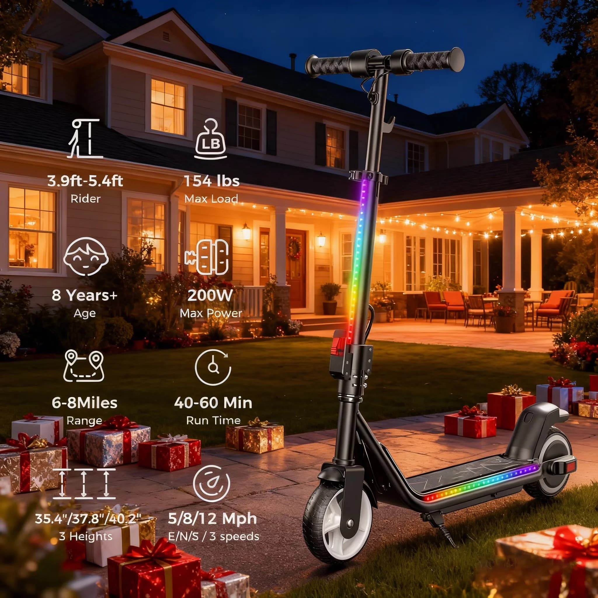 Professional Scooter with Battery, LED, 200W - Aluminum Alloy Black - Standard Series Model 6F335B