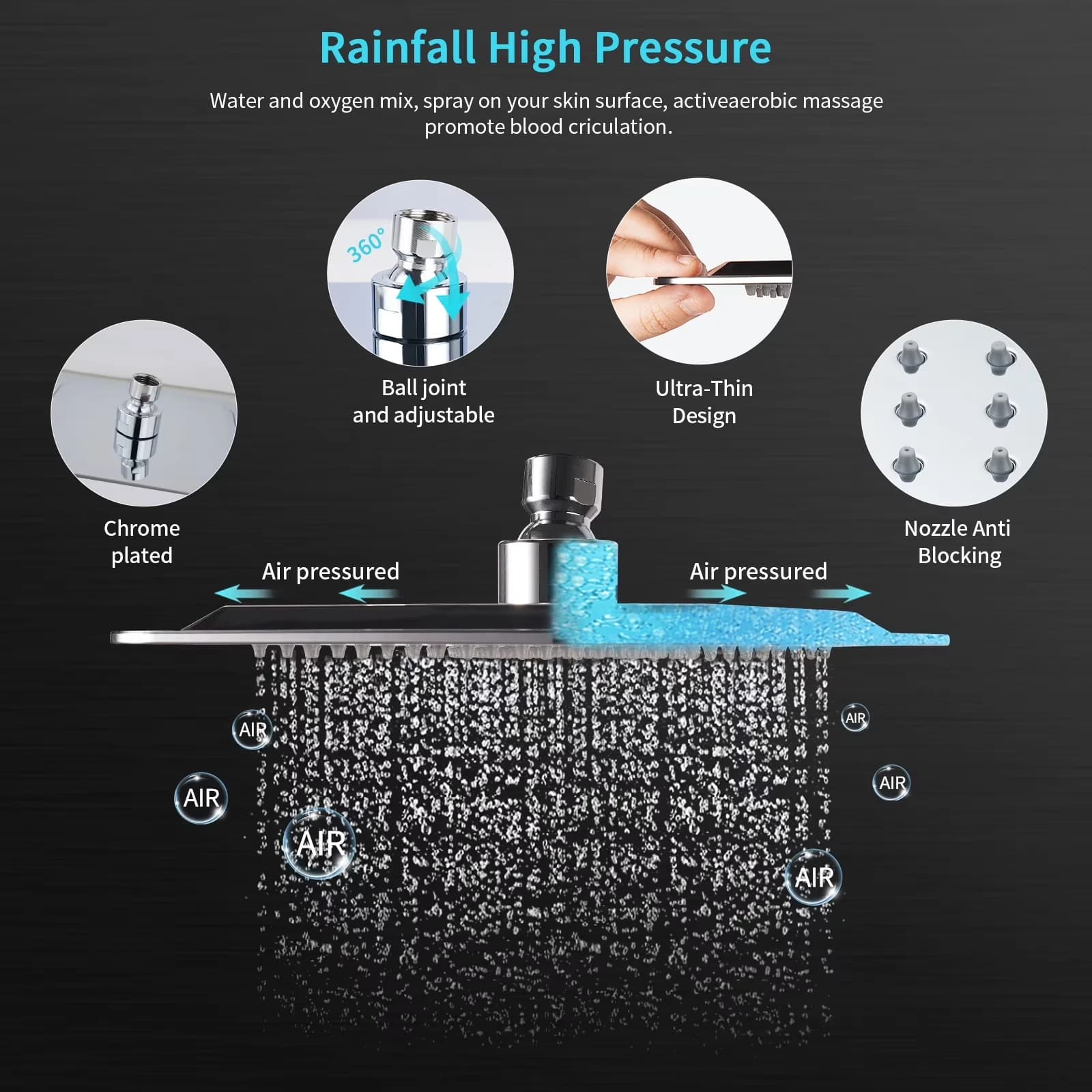 Stylish Shower Head with Adjustable, High Pressure Heads, 8” Rain - Stainless Steel 8" Model B1E302