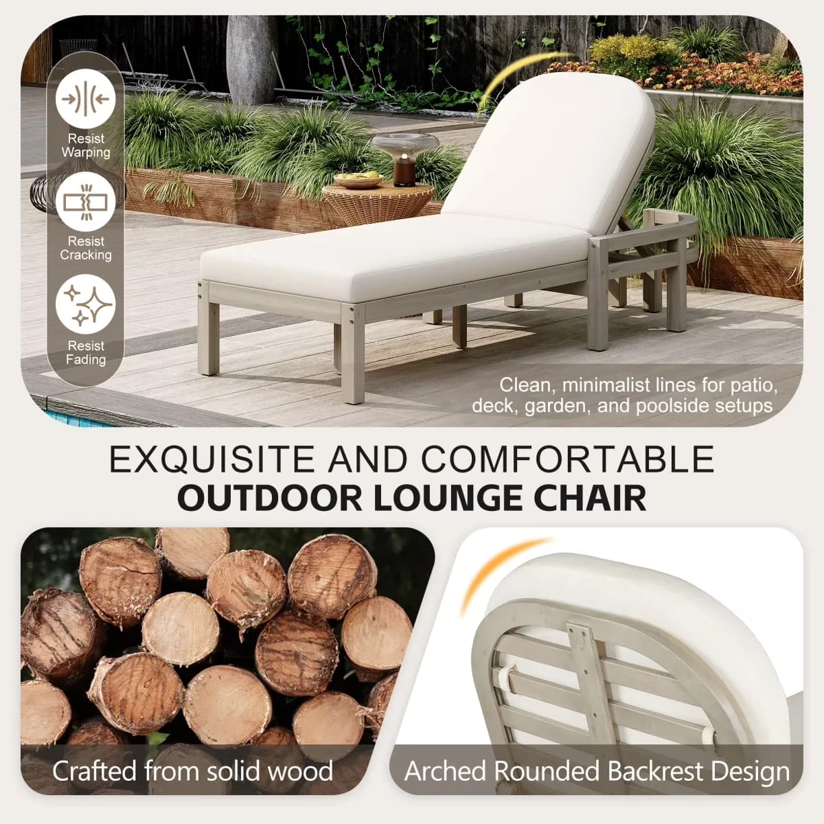 Patio Chair Versatile with Adjustable Backrest, Uv Resistant - Wood Gray Model 6E29EF