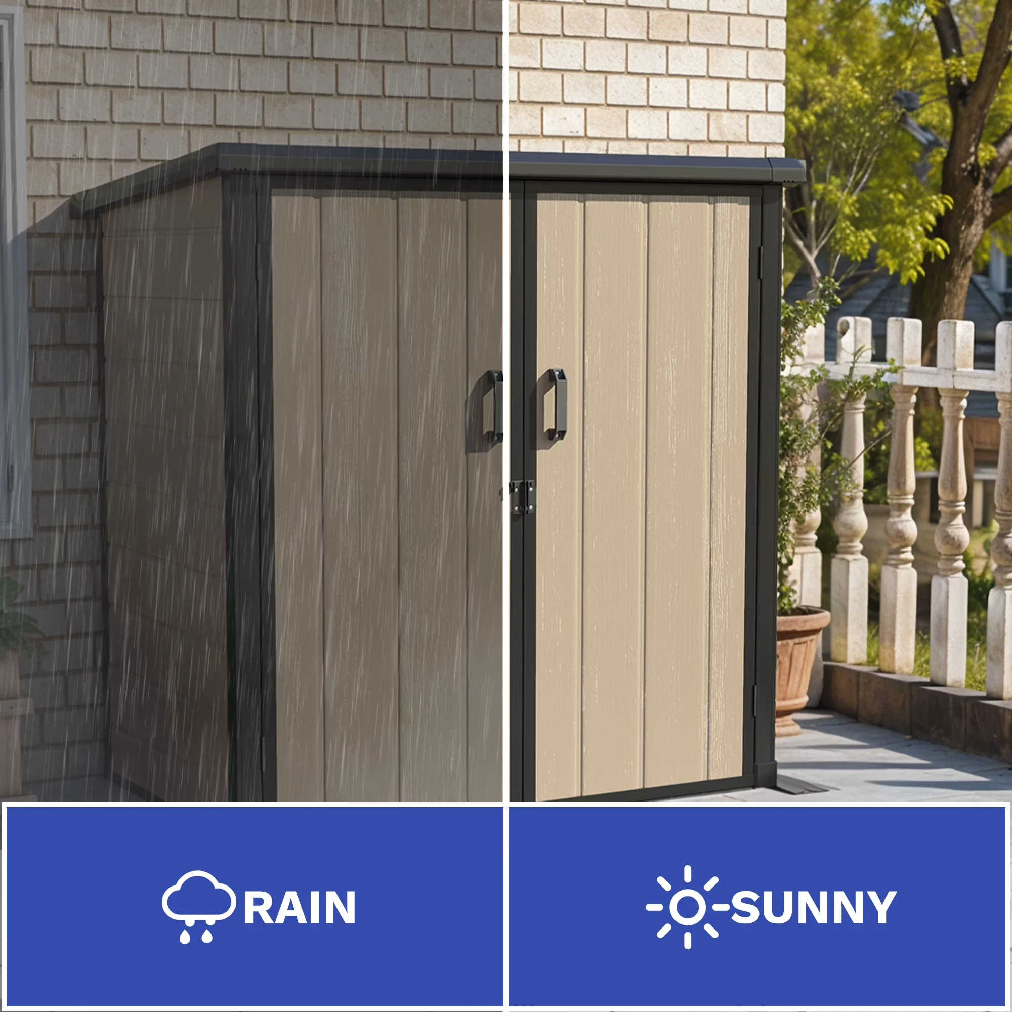 Shed Innovative with Waterproof, Lockable Door, 51 Cu Ft Outdoor Vertical Storage - Plastic Brown Model 290BEE