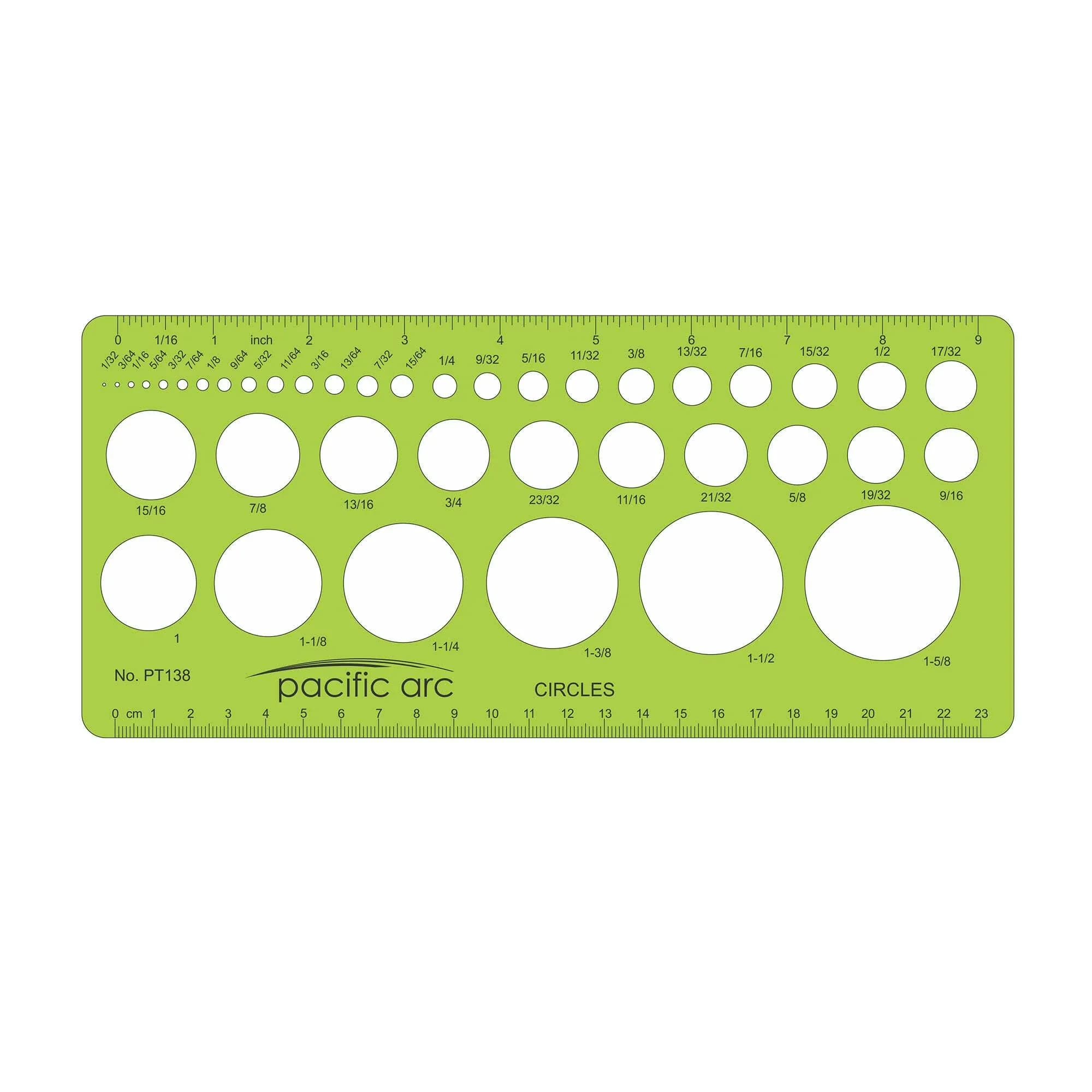 Measuring Layout Modern with Pacific Arc Circles Template Guide, Inch and Metric Graduations - Green Plastic Model 090857