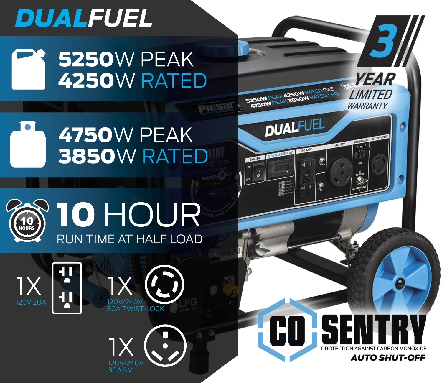 Generator Durable with 5250W, Automatic Voltage Regulation, Low Oil Shutdown - Model 14B809