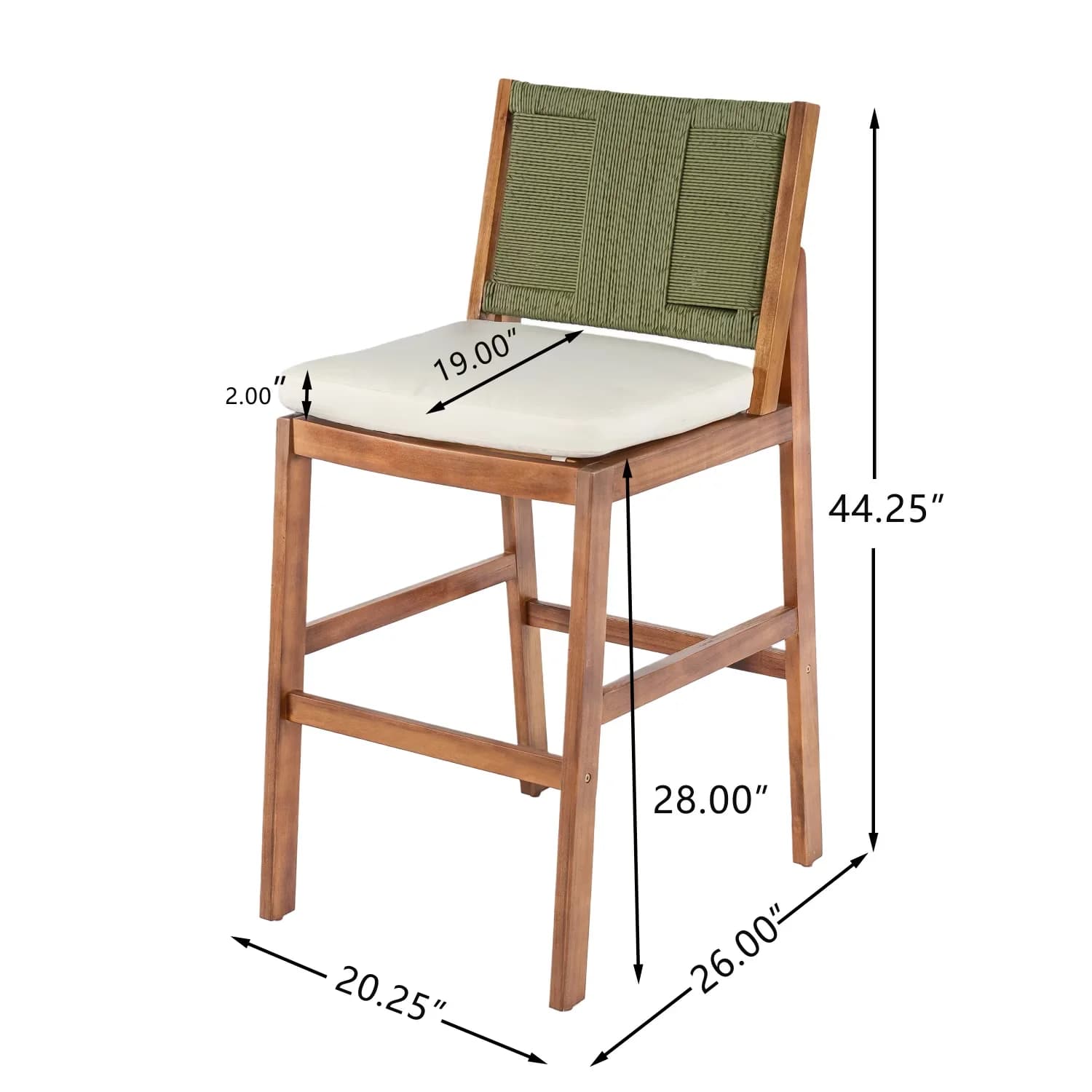Patio Chair Premium with Counter Height, Cushions - Cream & Green Acacia Wood,Polyester,Wicker for Patio, Garden Model 52DCB5