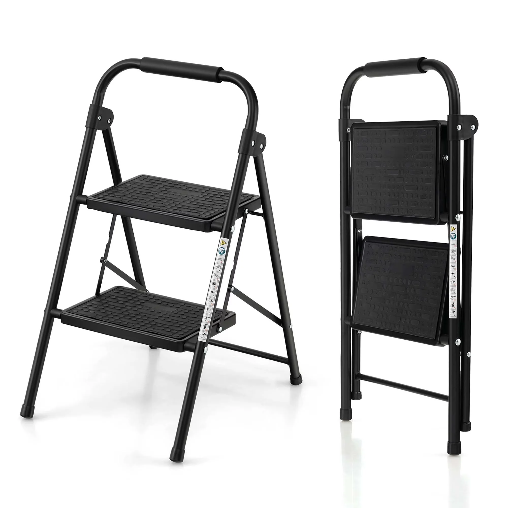 Professional Ladders And Step Stool with Foldable, 2 Ladder Folding 330lbs Capacity - Black Metal, Pp Model 5FE838