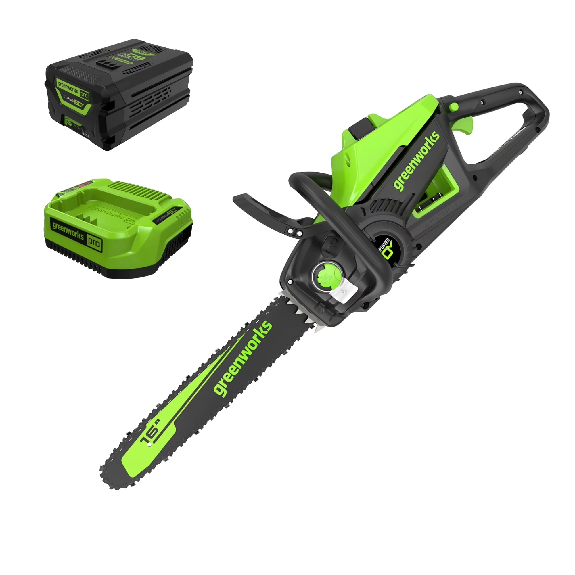 Stylish Chainsaw with Battery, 60V, Automatic Chain Oiler - Green - Reliable Performance Model 5EE1D6