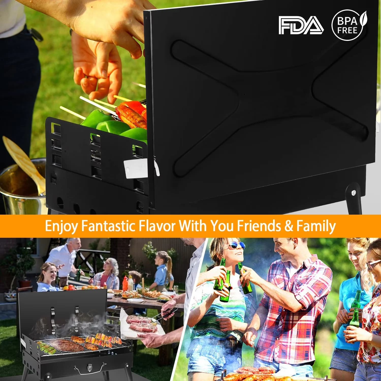 Flat Top Grill Modern with Portable, Portable Charcoal Foldable BBQ Suitcase - Black Iron|Chrome And Processing Electrophoresis... Model FF28B0