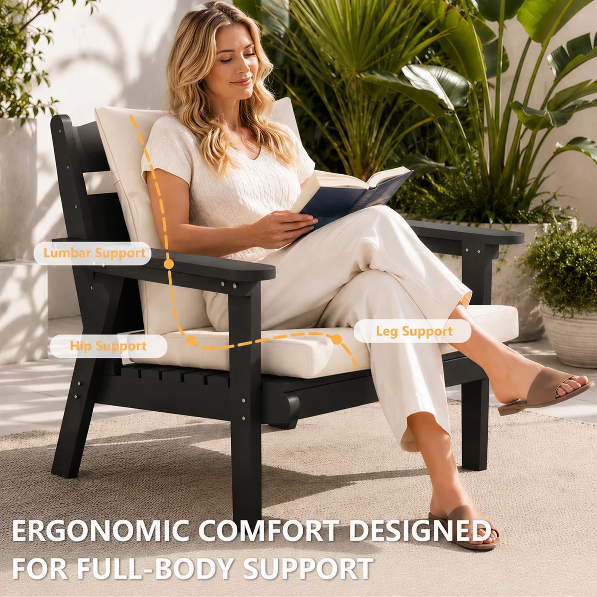 Patio Conversation Set Essential with Weatherproof, 4-Piece Furniture, 4 Seating & Cushions - Black Hdpe for Garden Model 6EB35C
