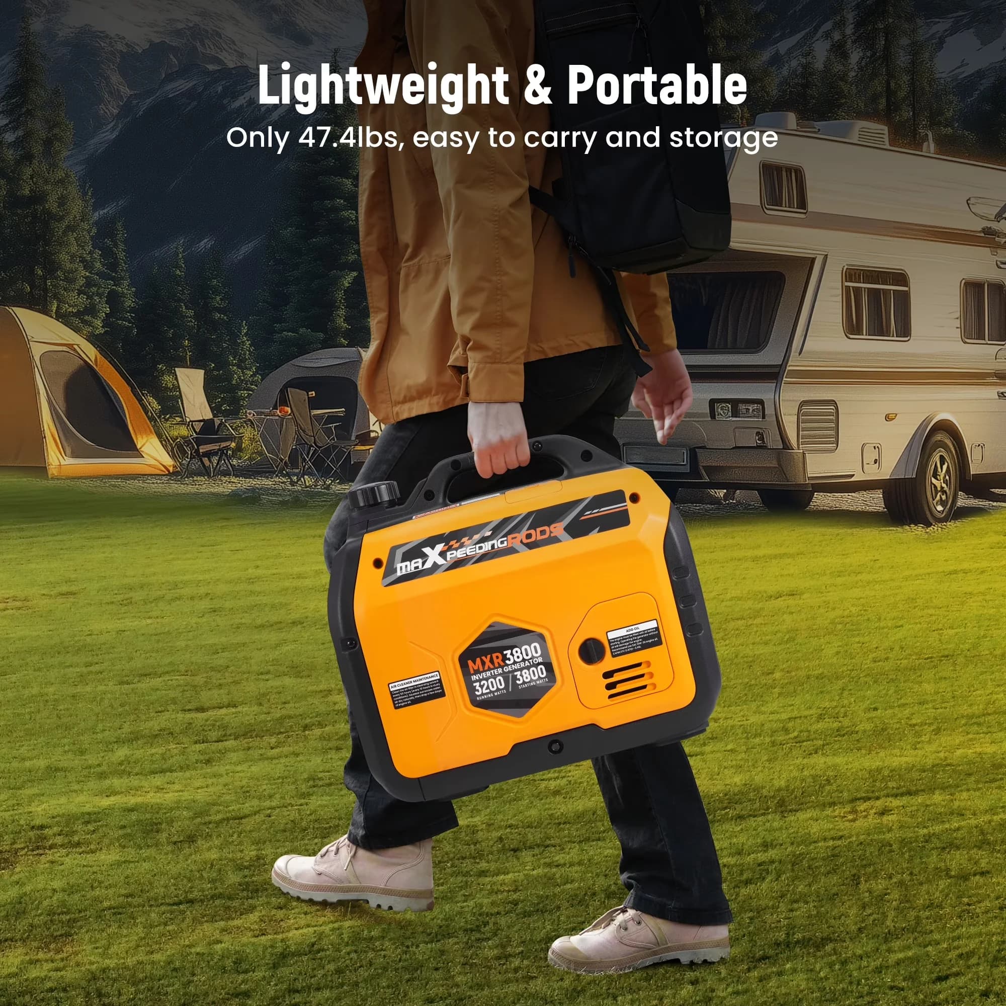 Generator Sleek with 3800W, Usb Port, 3800 Watt Portable Gas Powered Inverter for Camping, Home - Model 9DE211