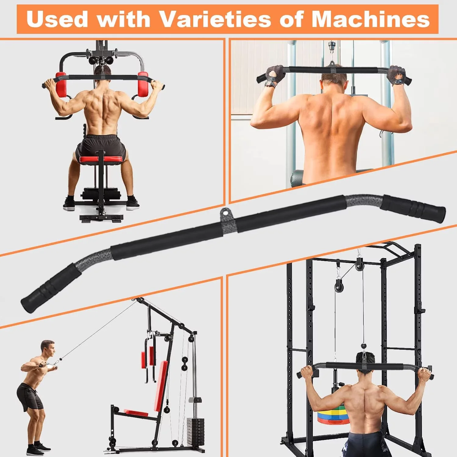 Professional Home Gym Accessory with Heavy Duty, LAT Pulldown Bar Handle Wide - Pvc+Iron Black Model 42C5C7