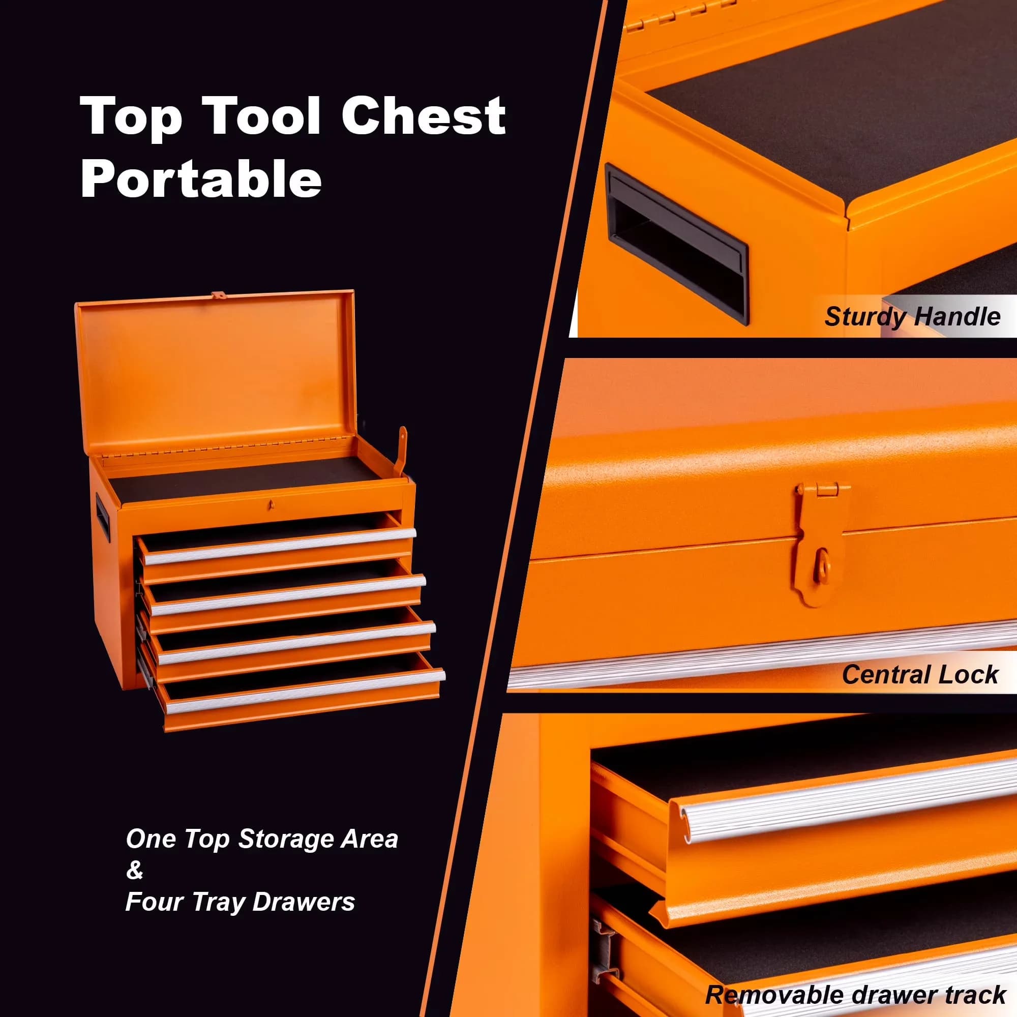 Professional Toolstorage with Lockable, Rolling Tool Box, 5 Sliding Drawers - Steel Orange for Garage Model E9119F