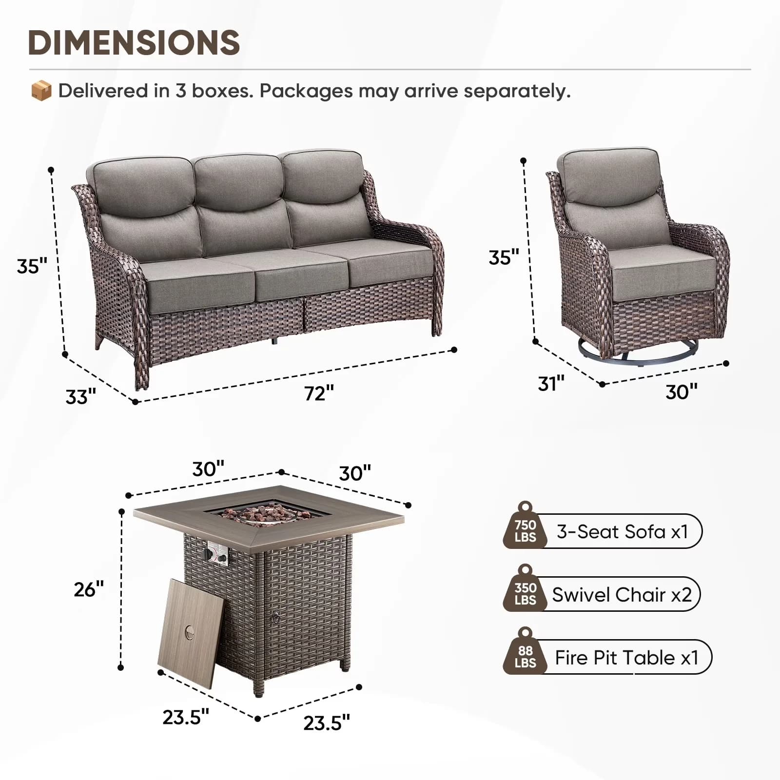 Classic Patio Conversation Set with Weatherproof, Swivel Rocker Glider Chairs and Sofa, Wicker Furniture - Model 4A1D33