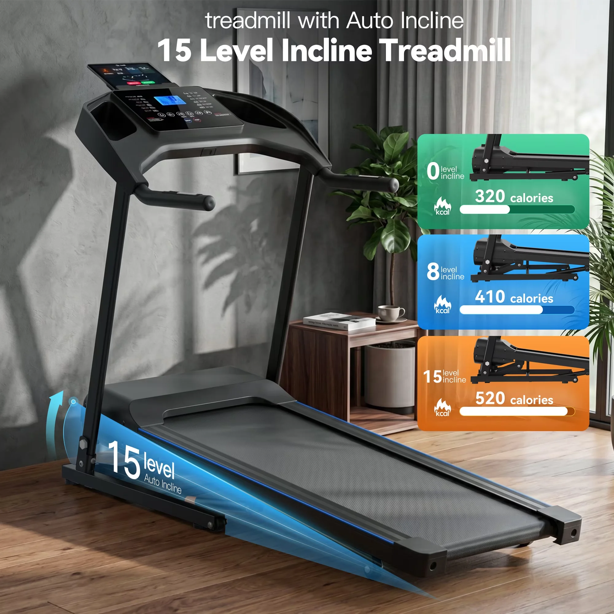 Premium Home Gym with Has Wheels, Digital Display, 4.5HP Folding Treadmill for Home - Model 309C0E