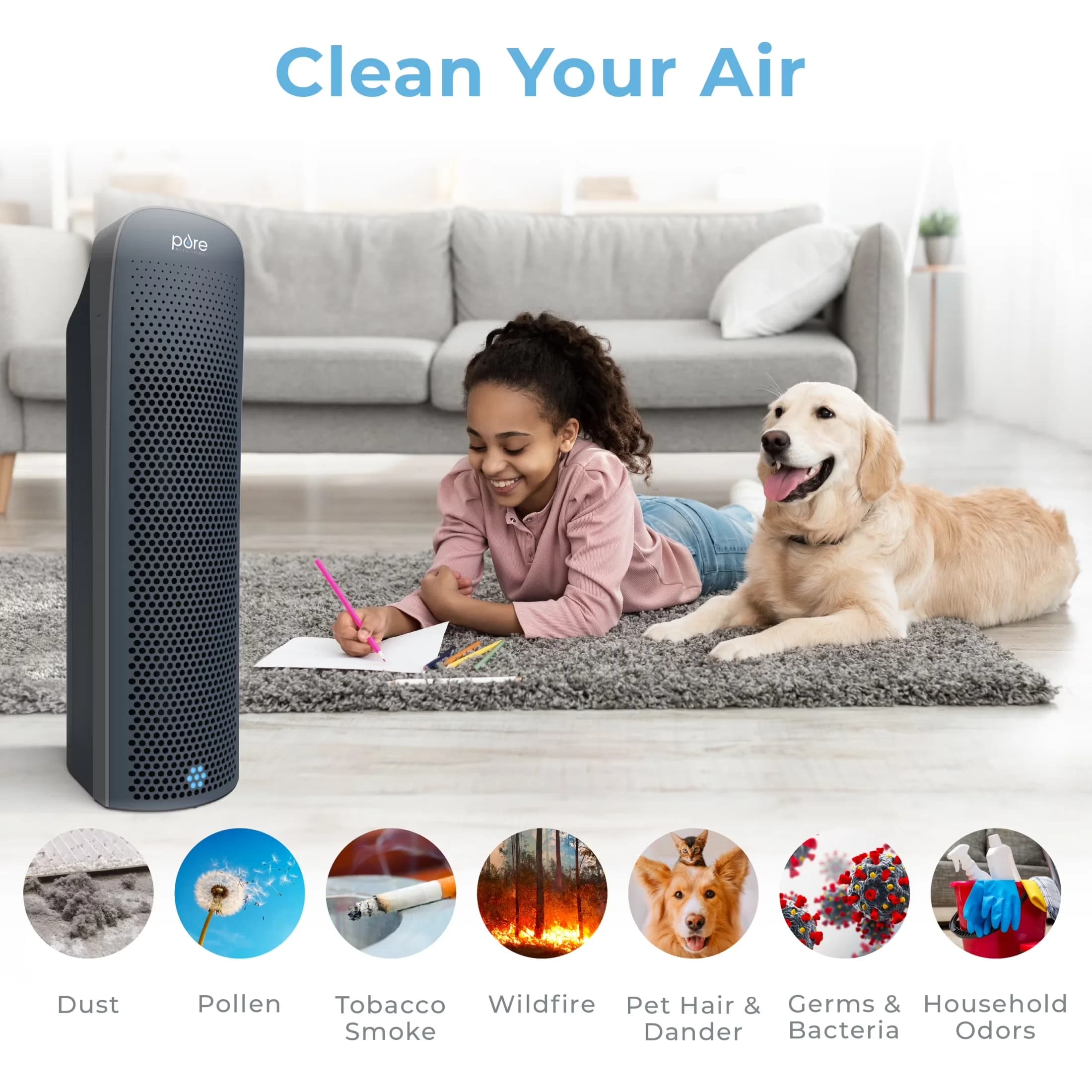 Air Purifier Professional with Variable Speed, Automatic Shut-Off, Graphite - Gray Model 010AB1