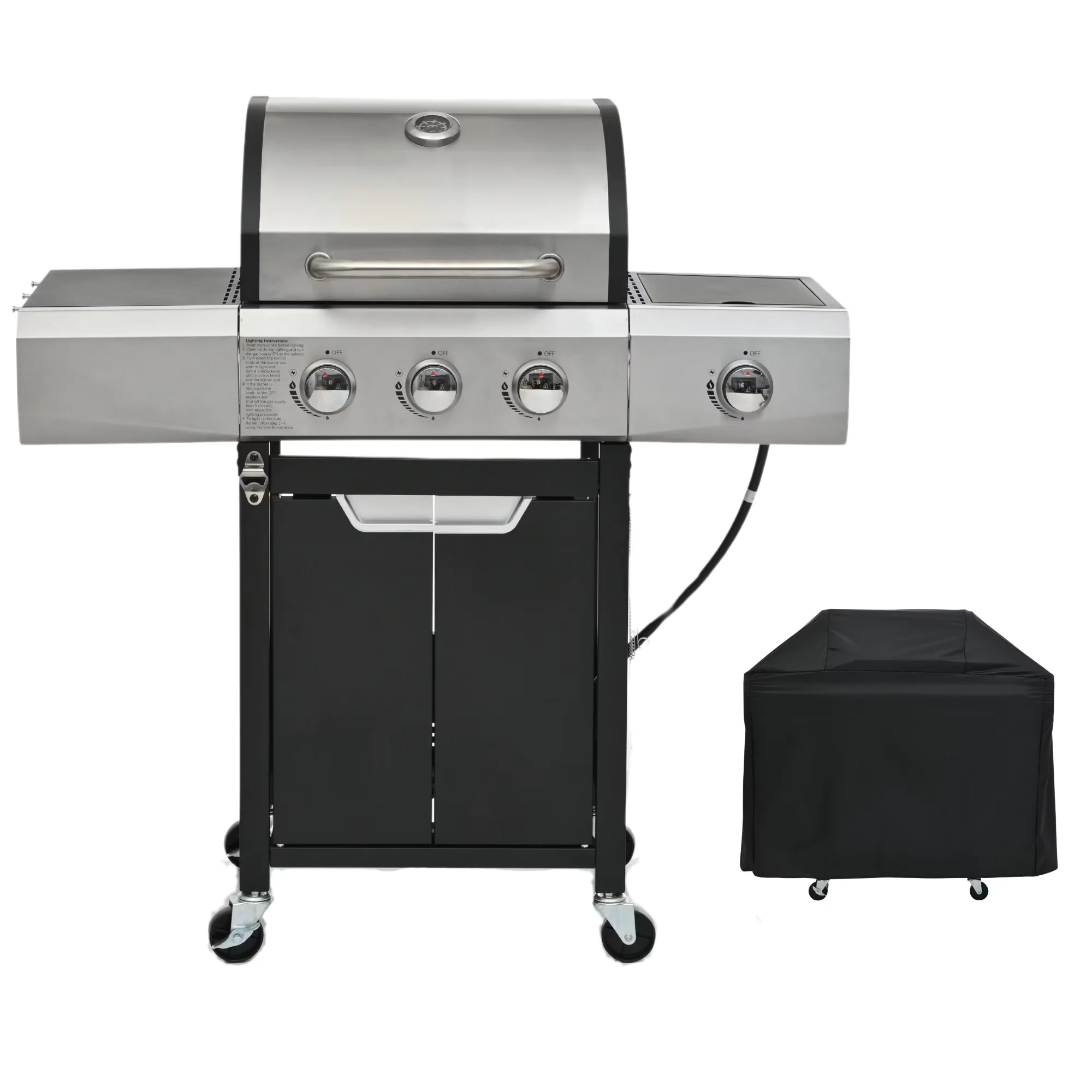 Professional Gas Grill with Warming Rack, Grill Tools, - Silver Stainless Steel for Outdoor, Camping Model 1DCE9C