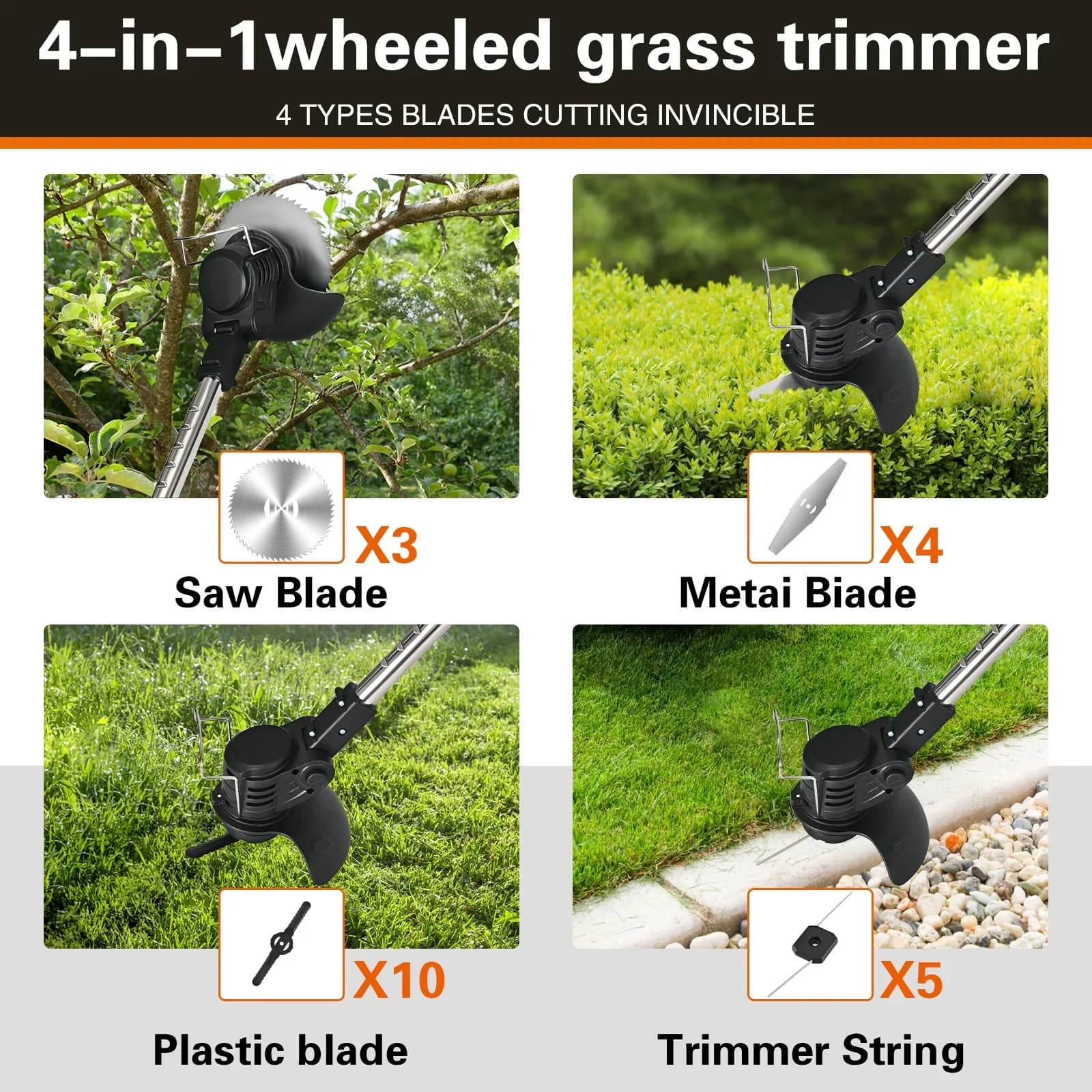 Versatile String Trimmer with Grass Cutter Machine, Black, Cordless - Electric Model 93991F
