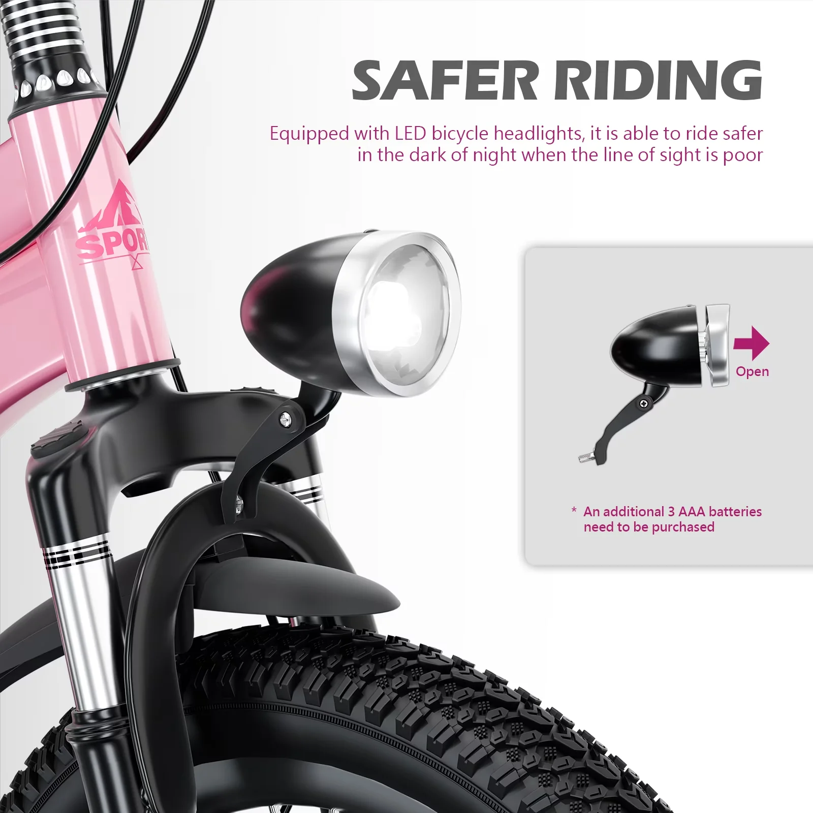 Cruiser Bike Reliable with LED, Lightweight, 20 Inch Mountain Gift - Pink-20 Inch Model C94E17