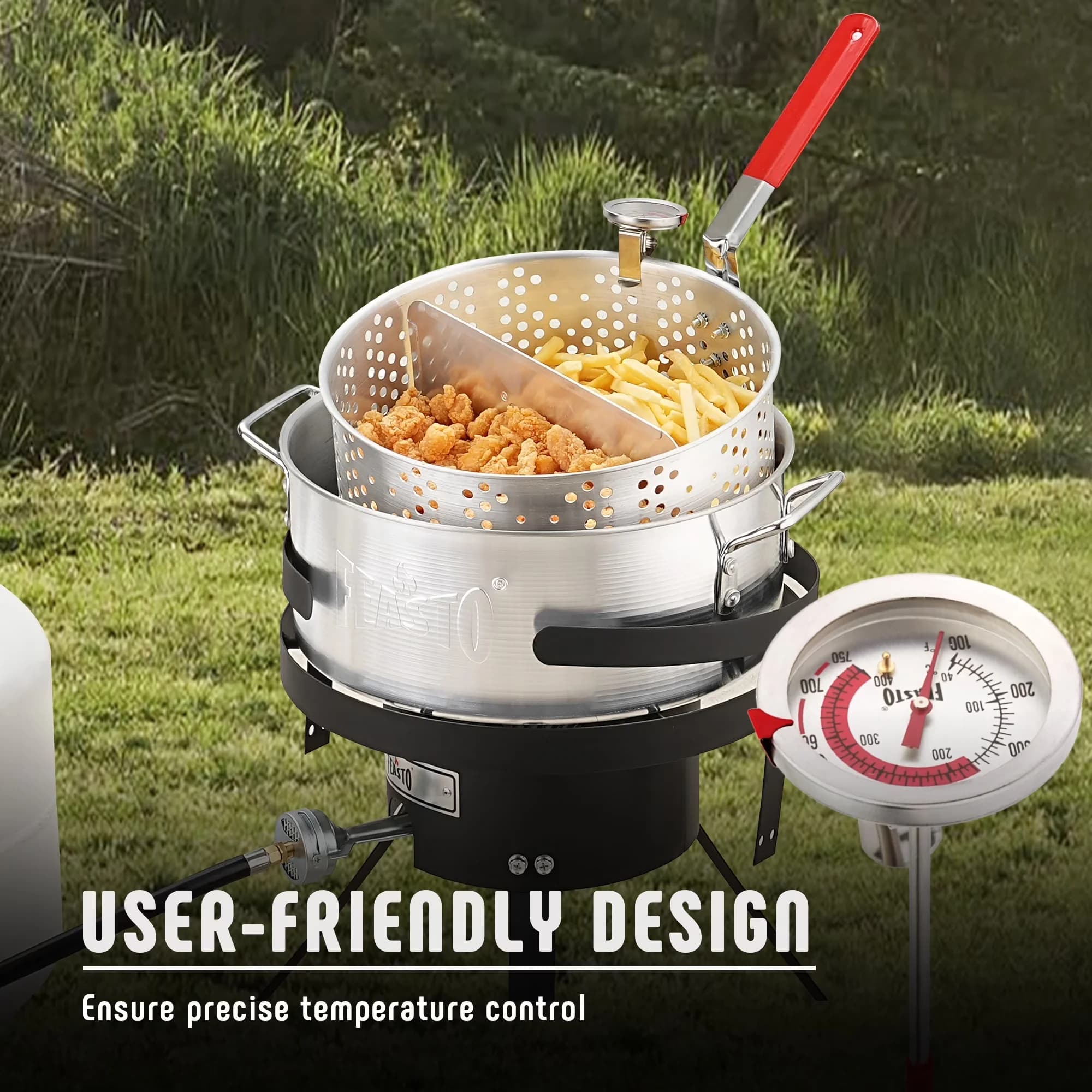 Versatile Outdoor Fryer with 50000 BTU, Adjustable Regulator - Aluminum Silver Model EA734C