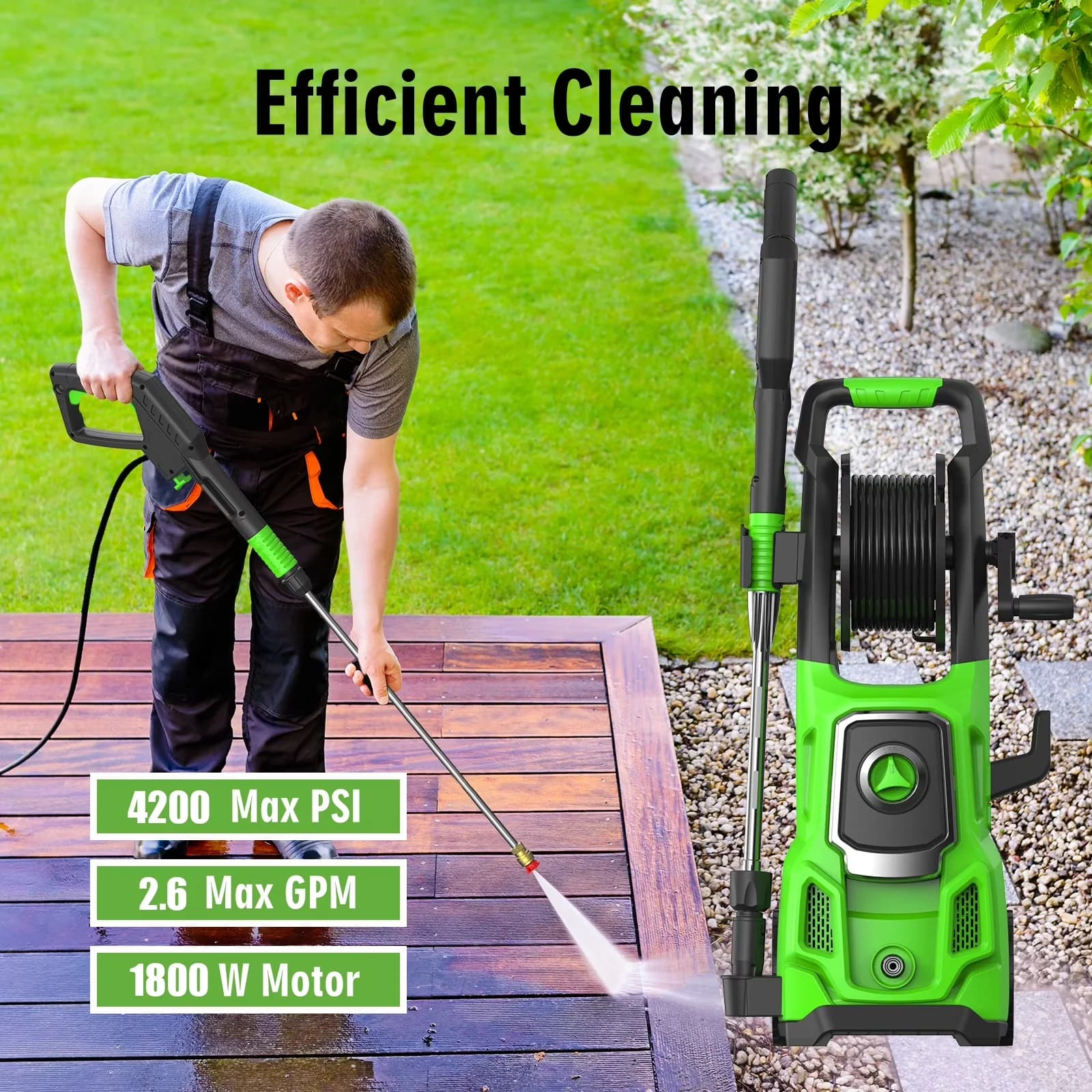 Classic Pressure Washer with Quick Connect Tips, Hose Reel, Electric - Commercial Quality Model 2018F3