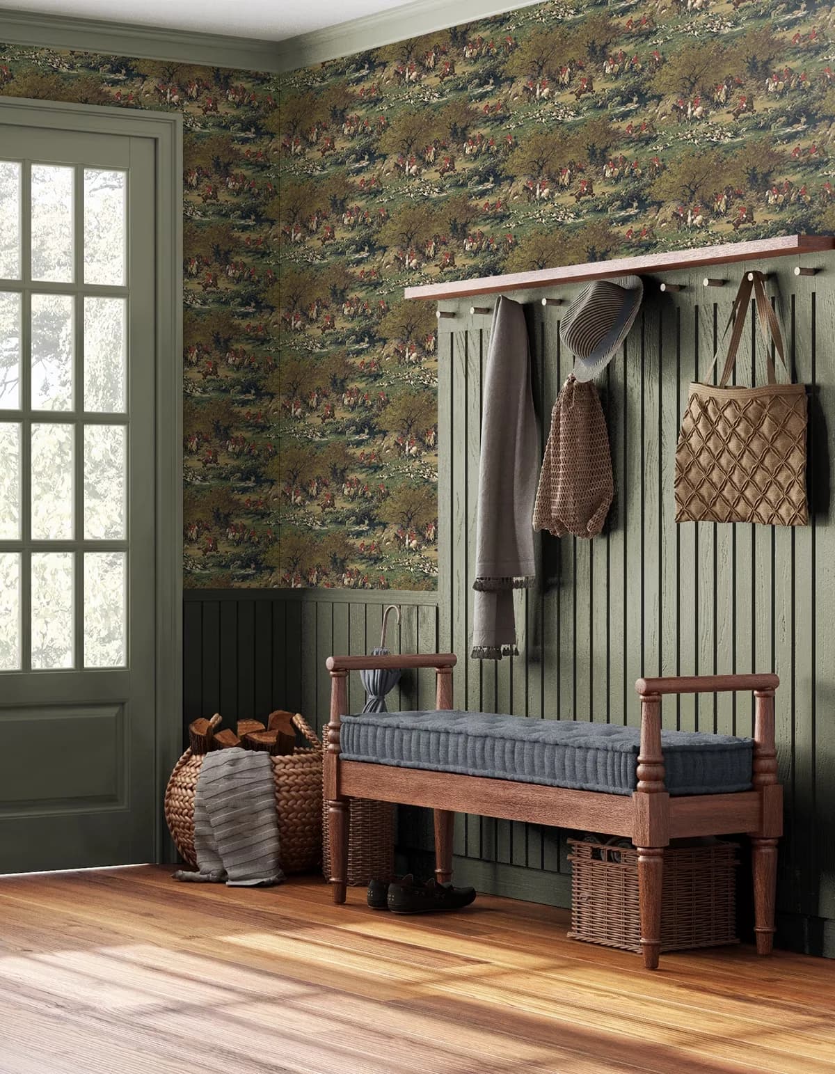 Wallpaper Efficient with Removable, 20.5 in. W x 18 ft. L Roll - Olive & Midnight Non-Woven Model 3CA8B1
