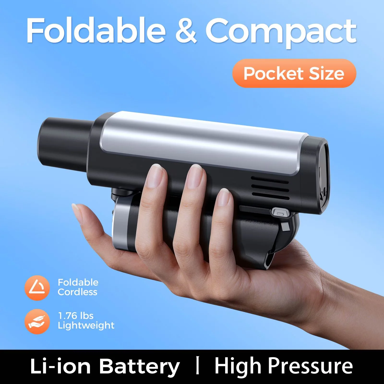 Pressure Washer Versatile with Battery, 5-in-1 Nozzle, Foldable Cordless for Car, Patio - Model 82A1BC