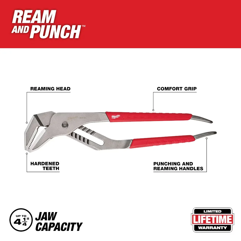 Sleek Hand Tool with Rust Resistant, 16" Comfort Grip Straight-Jaw Pliers - Black Model 7E749D