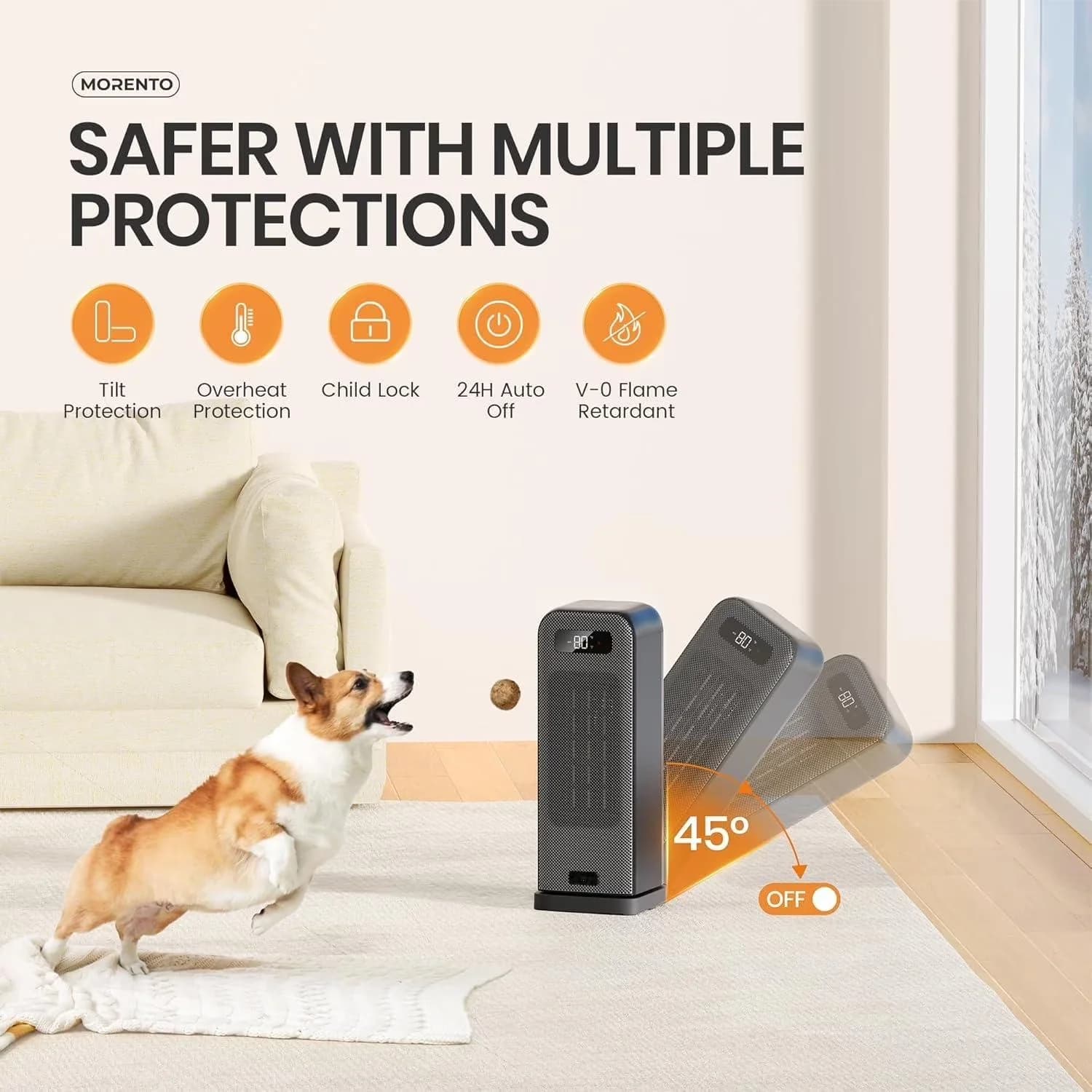 Portable And Electric Space Heater Modern with 1500W, Child Lock, Remote&APP Contorl - Black for Bedroom Model 97D407