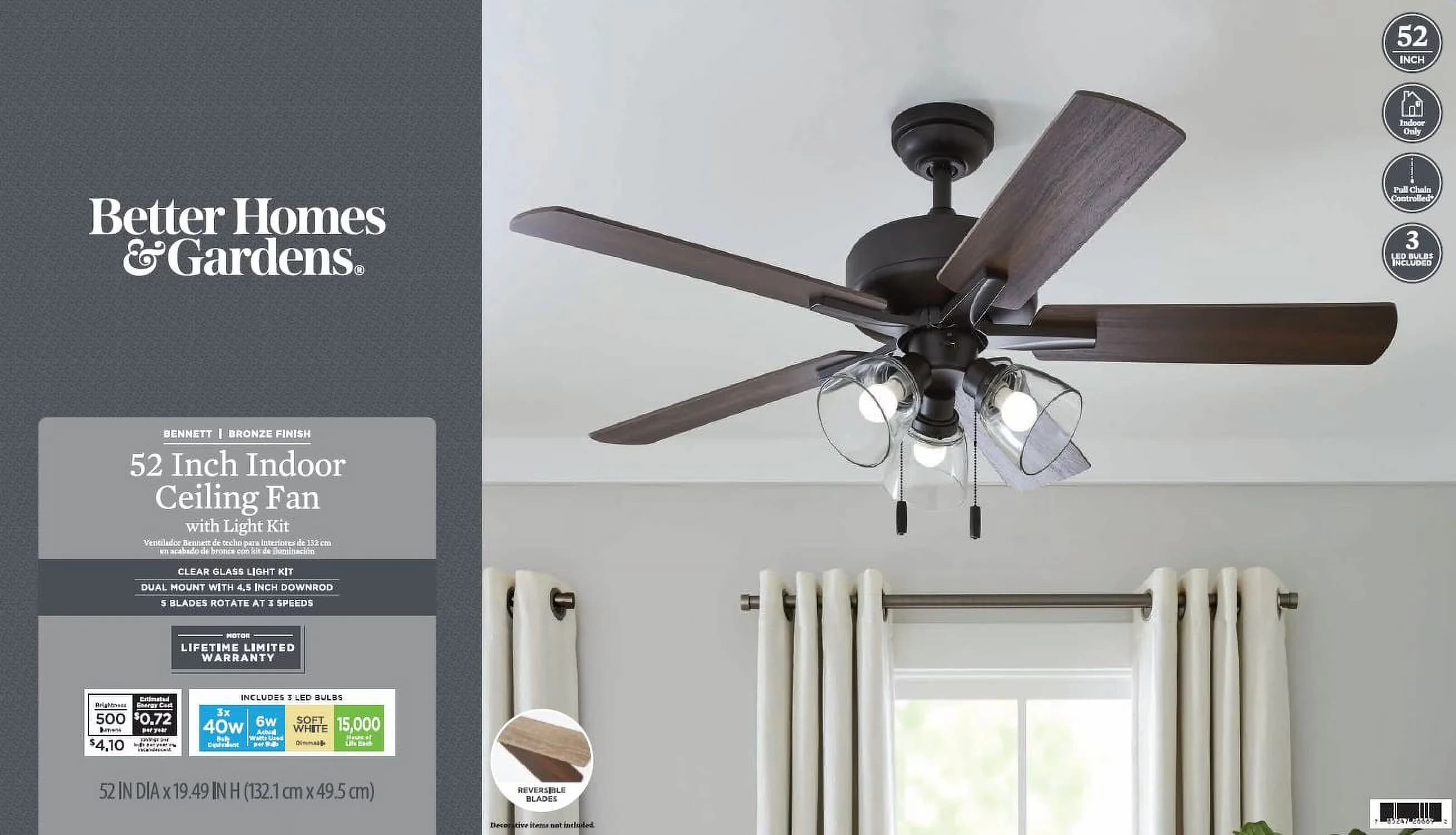 Modern Ceiling Fan with LED, Dimmable, Reverse Airflow - Bronze - Compact and Portable Model 3604D0